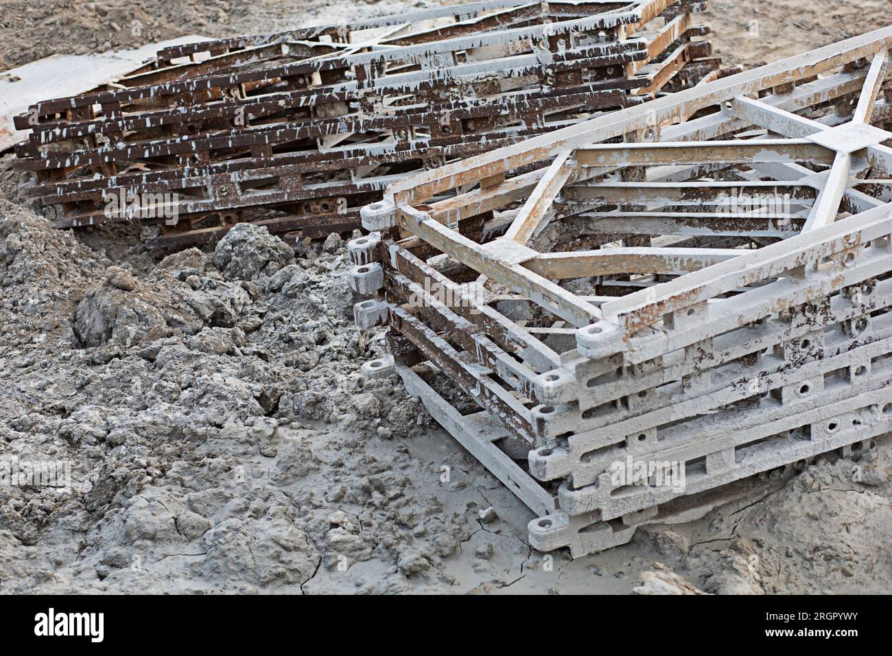 The steel frame is used as a temporary bridge Stock Photo - Alamy