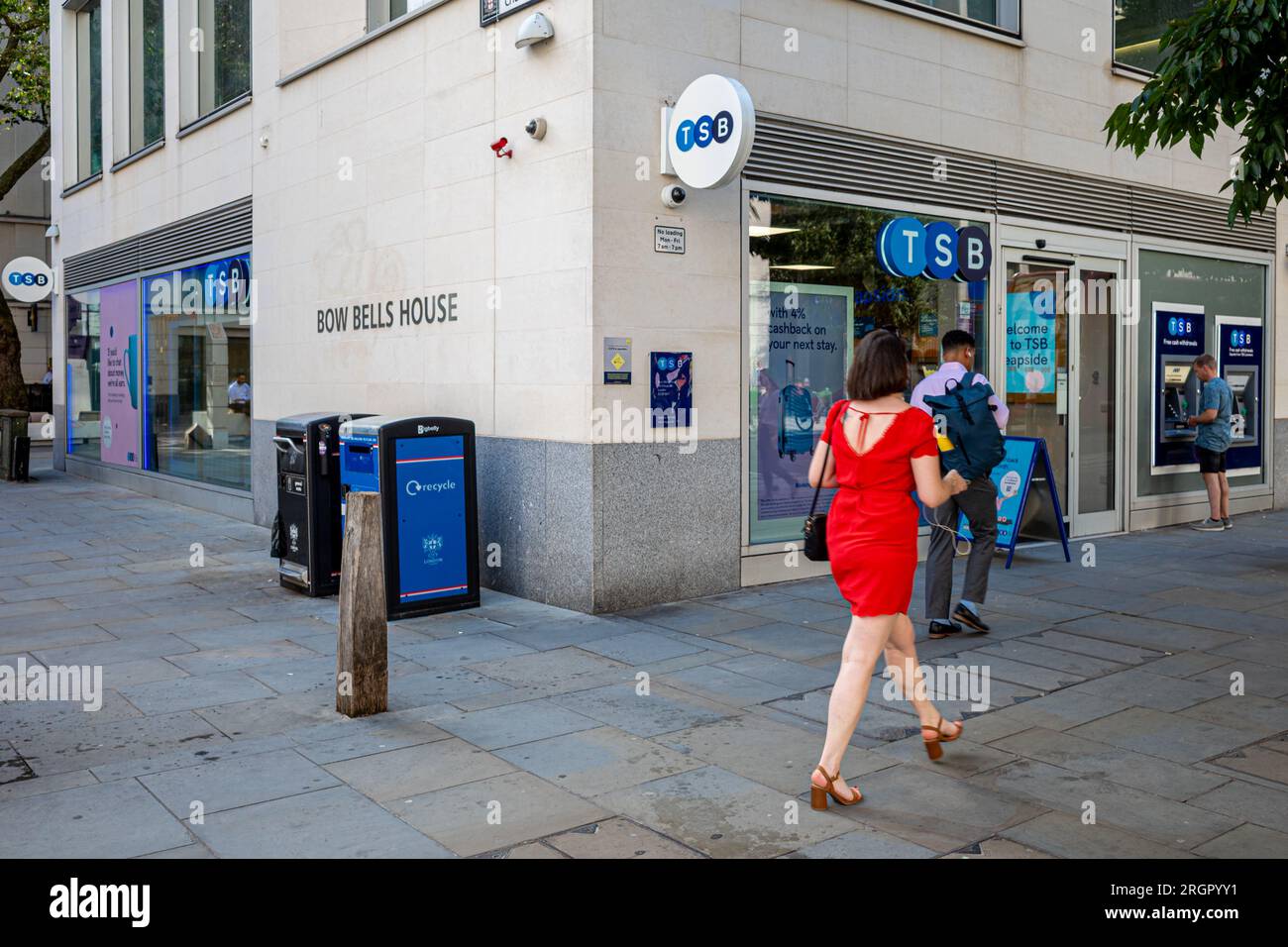 TSB Branch London - TSB flagship branch on London's Cheapside in the City of London Financial District. TSB Bow Bells House London. Stock Photo