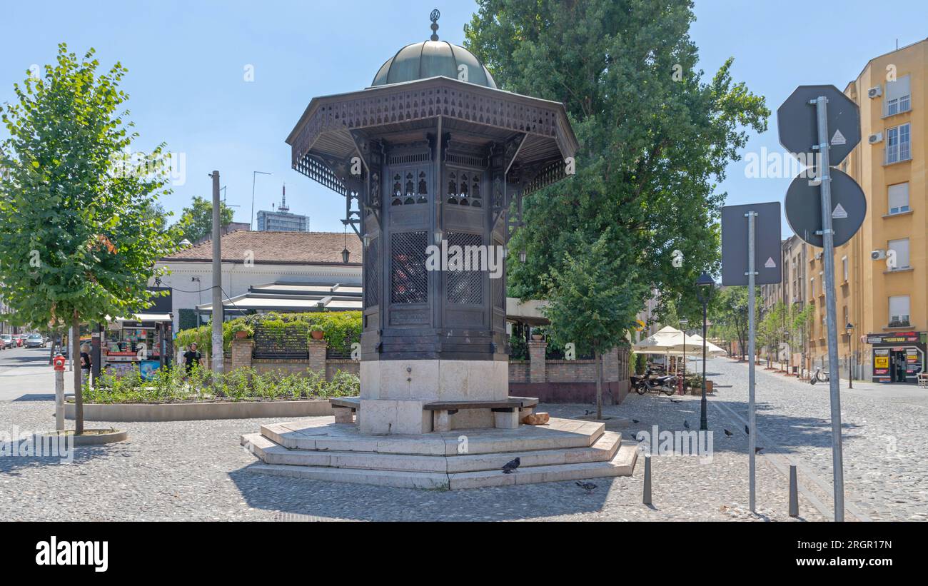 Belgrade, Serbia - July 08, 2021: Drinking Fountain Turkish Sebilj at Skadarlija Street Hot Summer Day in Capital City. Stock Photo