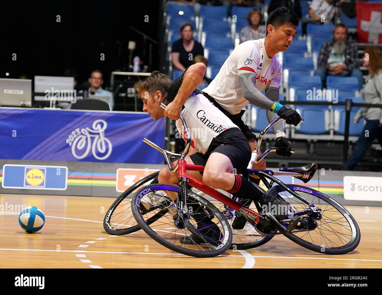 Action from Canada versus Japan in the Men s Elite Cycle ball League B on day nine