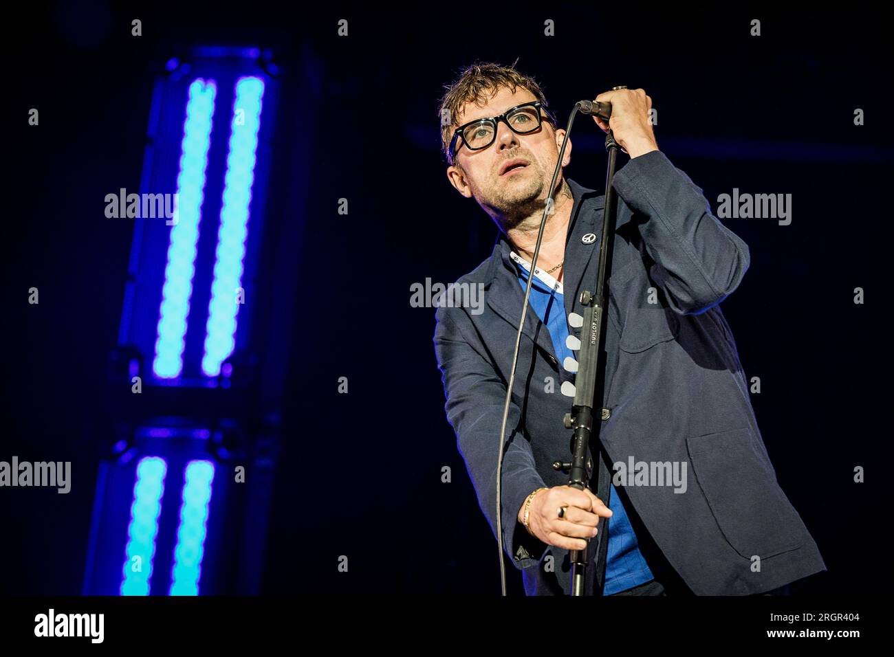 Damon Albarn of Blur performing live in August 2023 at Øyafestivalen Stock Photo