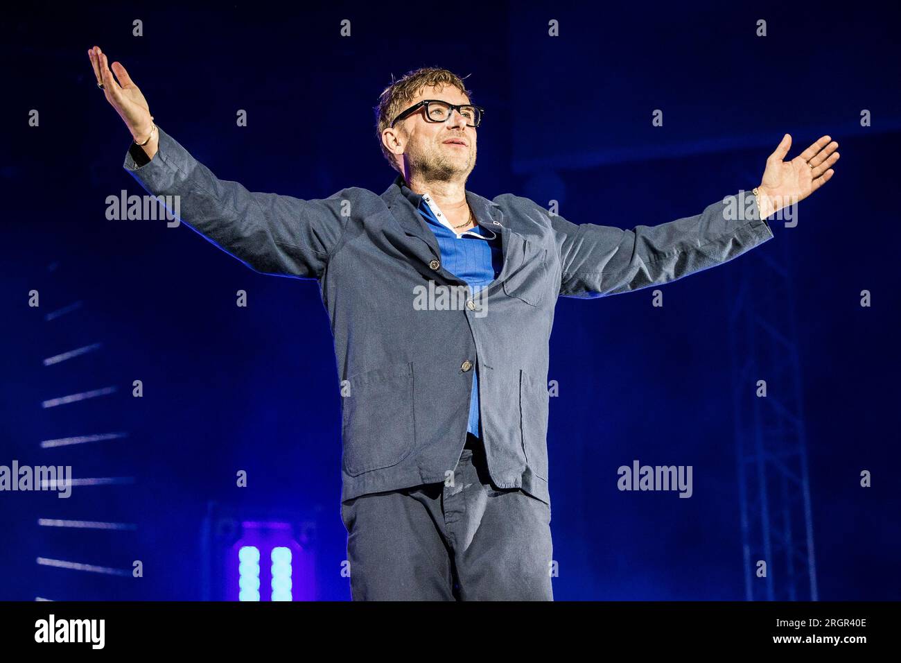Damon Albarn of Blur performing live in August 2023 at Øyafestivalen Stock Photo