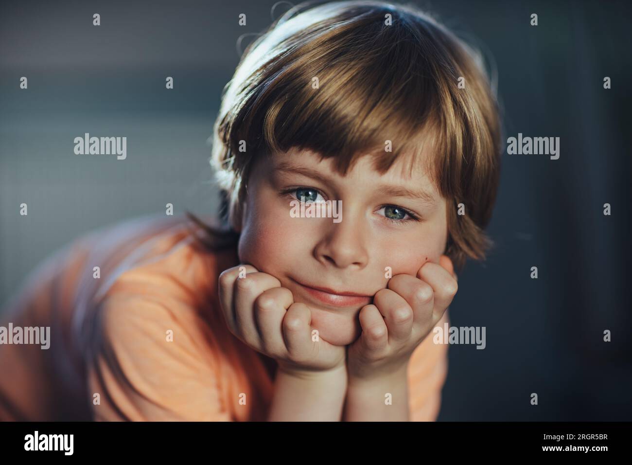 Portrait of cute thoughtful boy Stock Photo