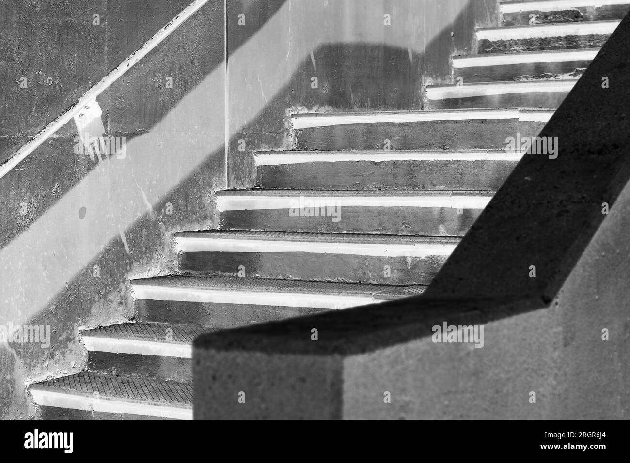 Typical common industrial urban stairs made out of concrete in a black and white monochrome