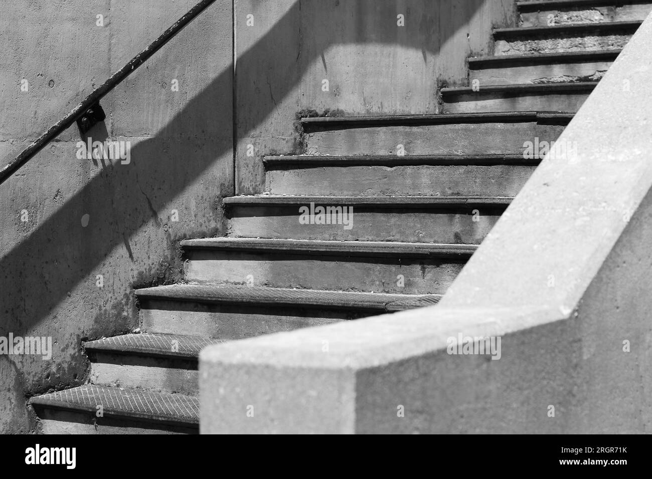 Typical common industrial urban stairs made out of concrete in a black and white monochrome