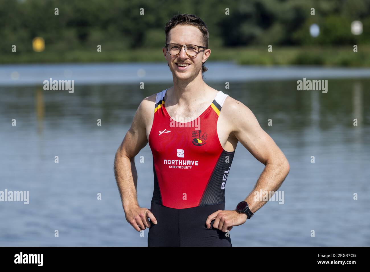 Willebroek, Belgium. 11th Aug, 2023. Belgian Shark rower Niels Van Zandweghe poses for the photographer at a press conference organized by the Vlaamse Roeiliga and Peddelsport Vlaanderen, ahead of the Olympic Games in Parijs 2024, Friday 11 August 2023 in Willebroek. During this press conference, the selection criteria and the athletes towards the Paris Olympics will be presented. BELGA PHOTO TOM GOYVAERTS Credit: Belga News Agency/Alamy Live News Stock Photo