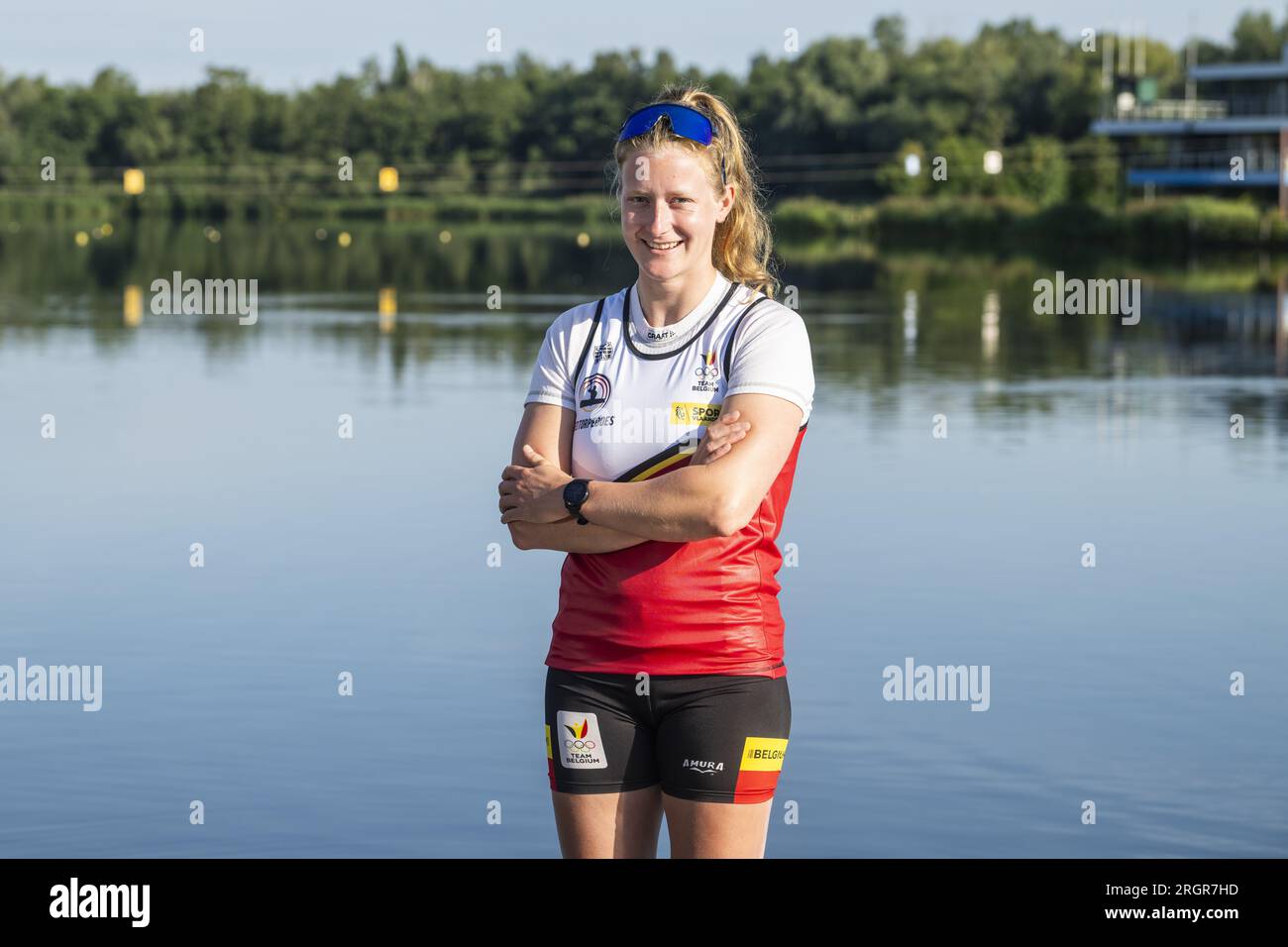 Willebroek, Belgium. 11th Aug, 2023. Red Torpedoes' kayaker Hermien Peters poses for the photographer at a press conference organized by the Vlaamse Roeiliga and Peddelsport Vlaanderen, ahead of the Olympic Games in Parijs 2024, Friday 11 August 2023 in Willebroek. During this press conference, the selection criteria and the athletes towards the Paris Olympics will be presented. BELGA PHOTO TOM GOYVAERTS Credit: Belga News Agency/Alamy Live News Stock Photo
