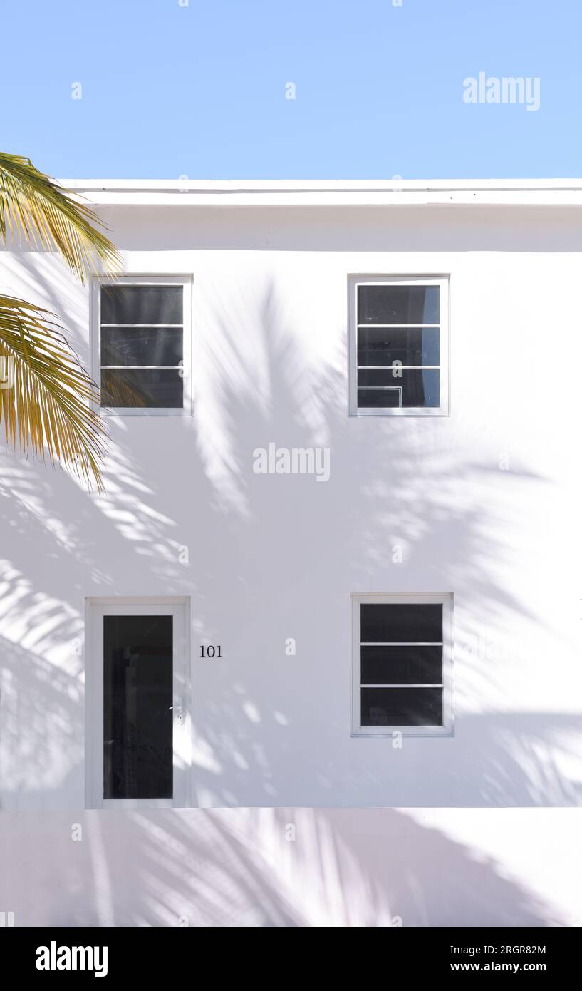 Miami. Art deco district. Geometries painted by the sky and light. Timeless color palette. Architectural details, striking compositions, vintage vibes Stock Photo