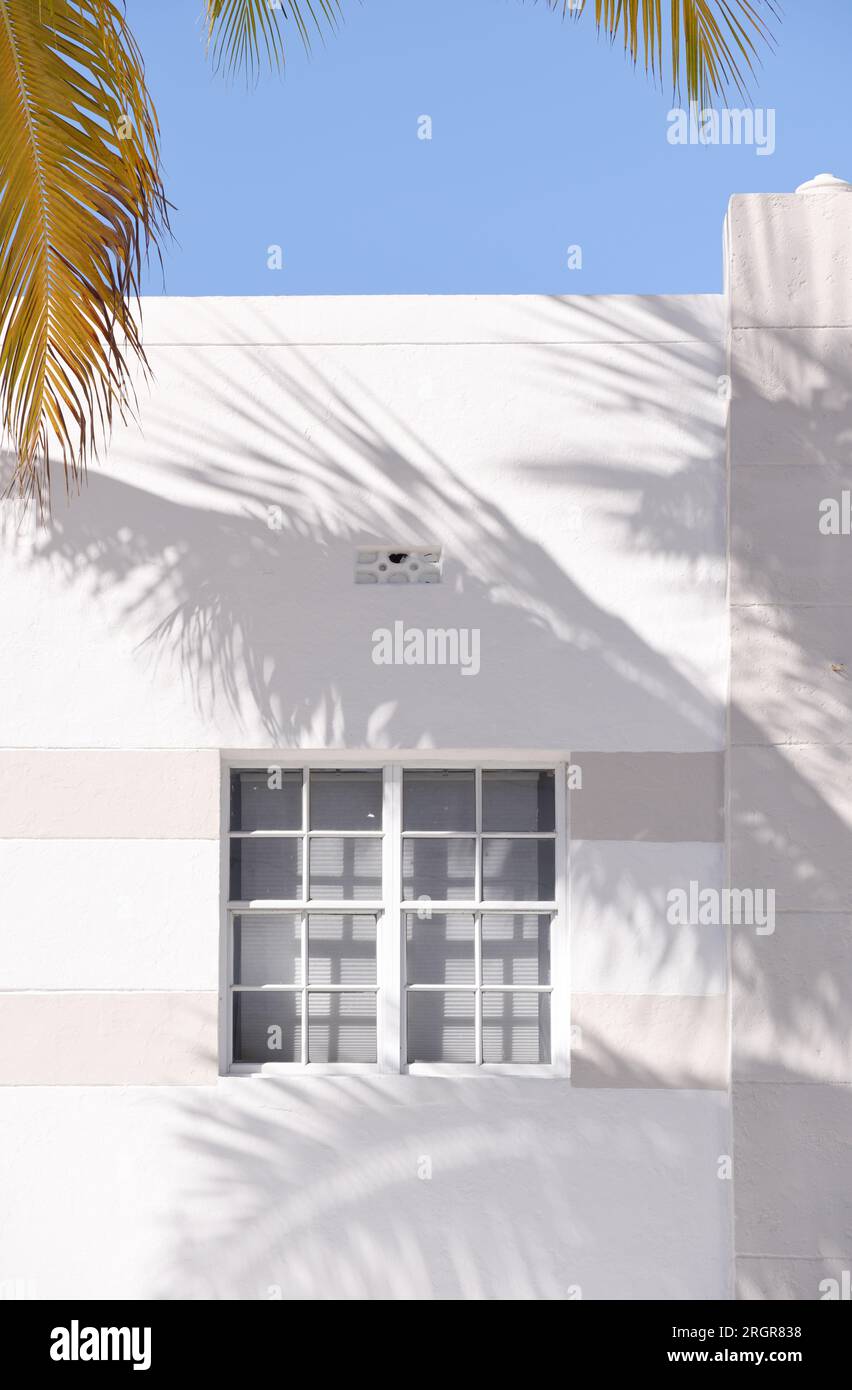 Miami. Art deco district. Geometries painted by the sky and light. Timeless color palette. Architectural details, striking compositions, vintage vibes Stock Photo