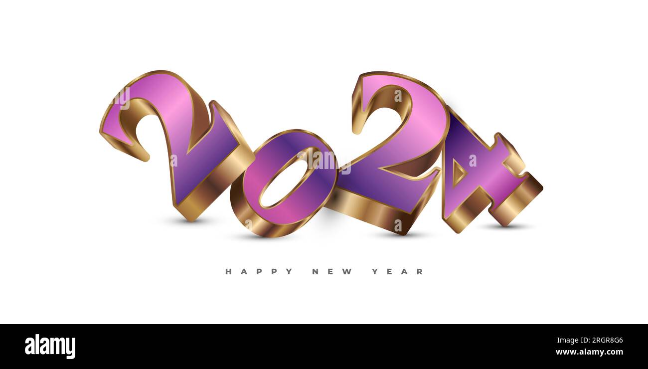 2024 in Purple and Gold with 3D Style Isolated on White Background