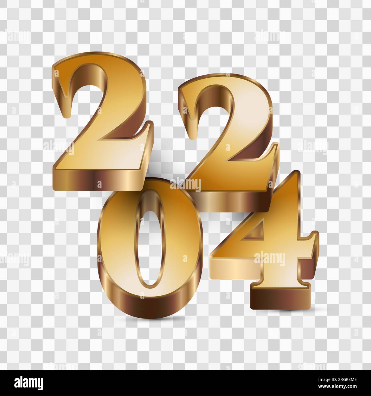 2024 in Gold and 3D Style Isolated on Transparent Background. Happy New