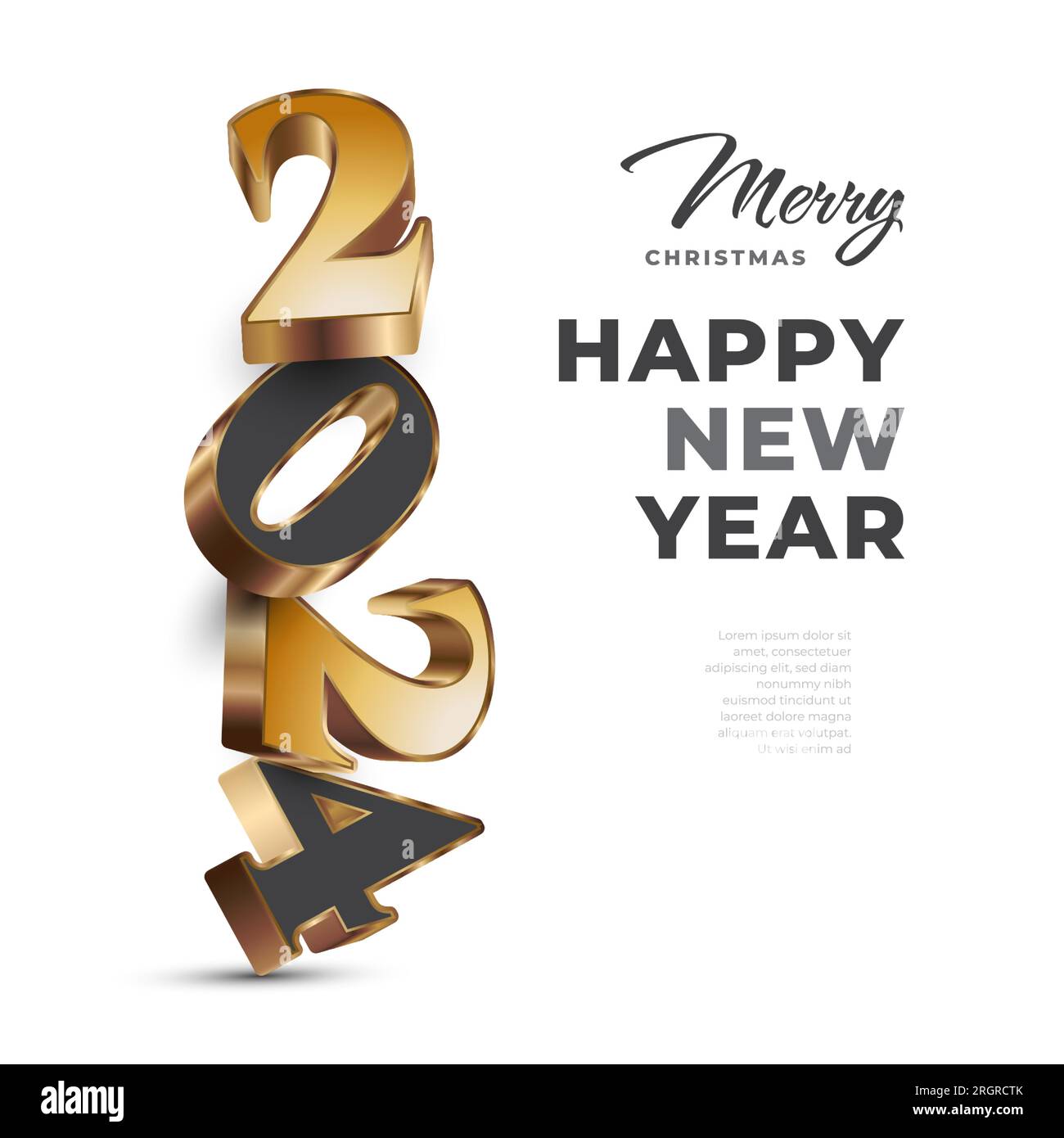 Creative New Year 2024 Banner or Poster Design with Black and Gold 3D