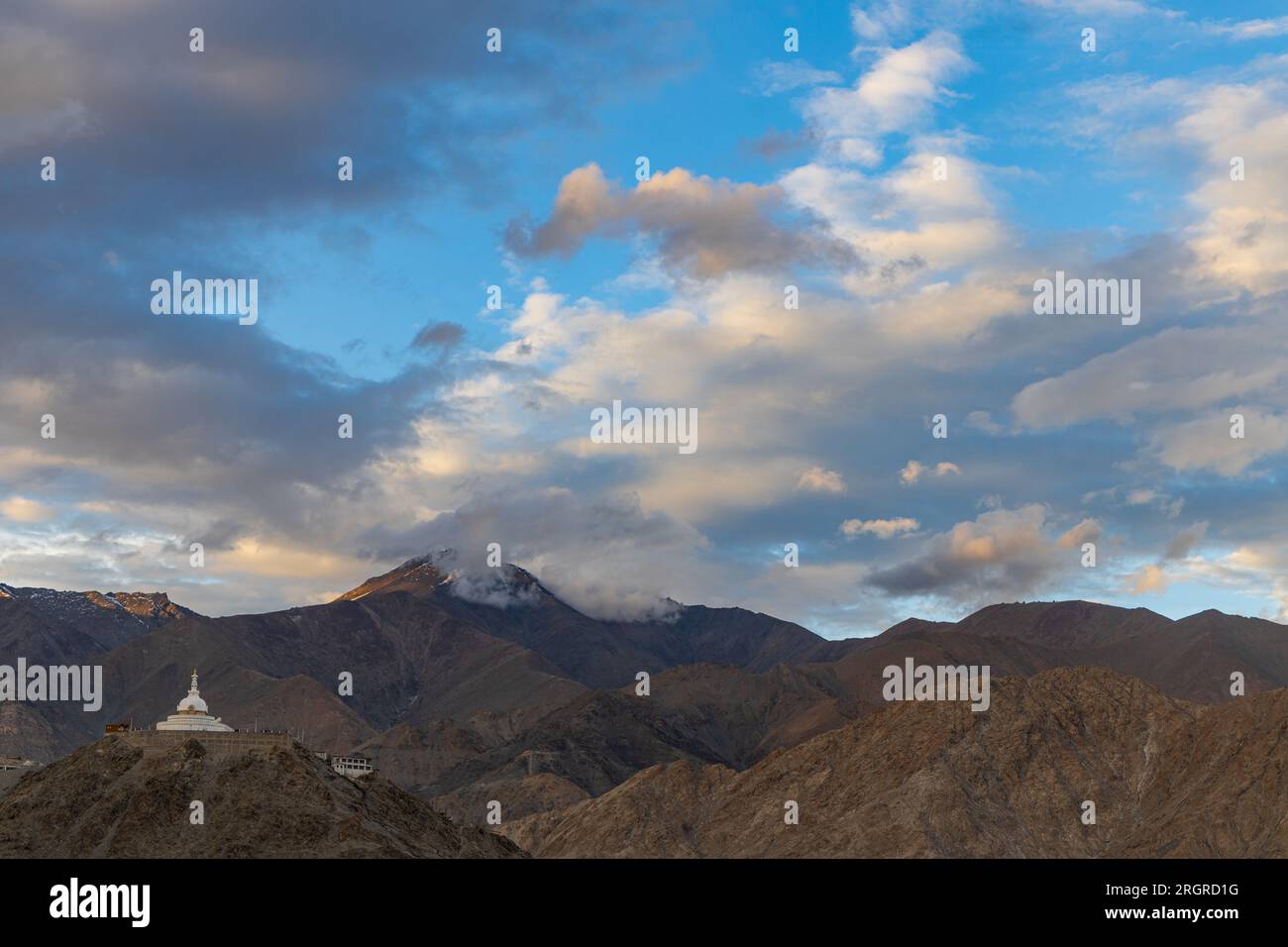 Shanti Stupa, a famous landmark at Leh town, India on 23 july 2023 Stock Photo