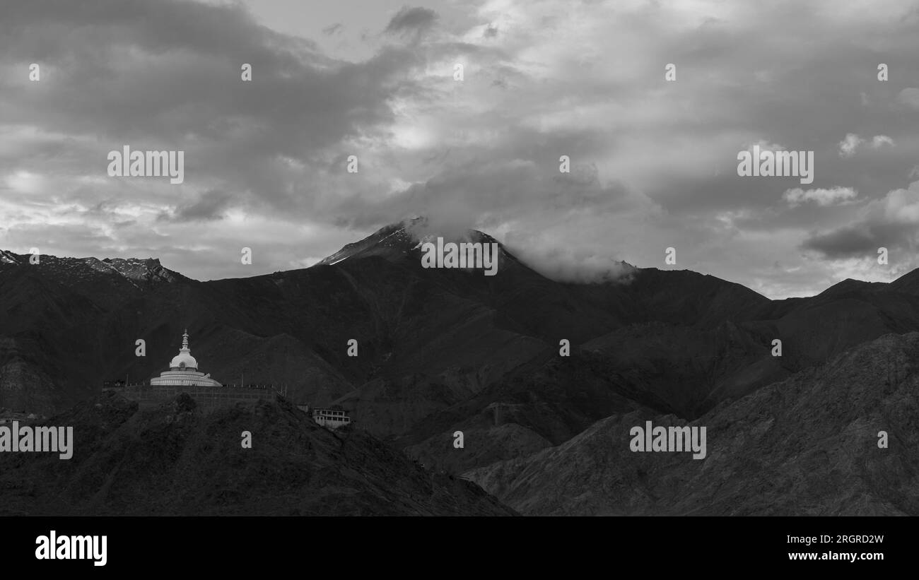 Shanti Stupa, a famous landmark at Leh town, India on 23 july 2023 Stock Photo