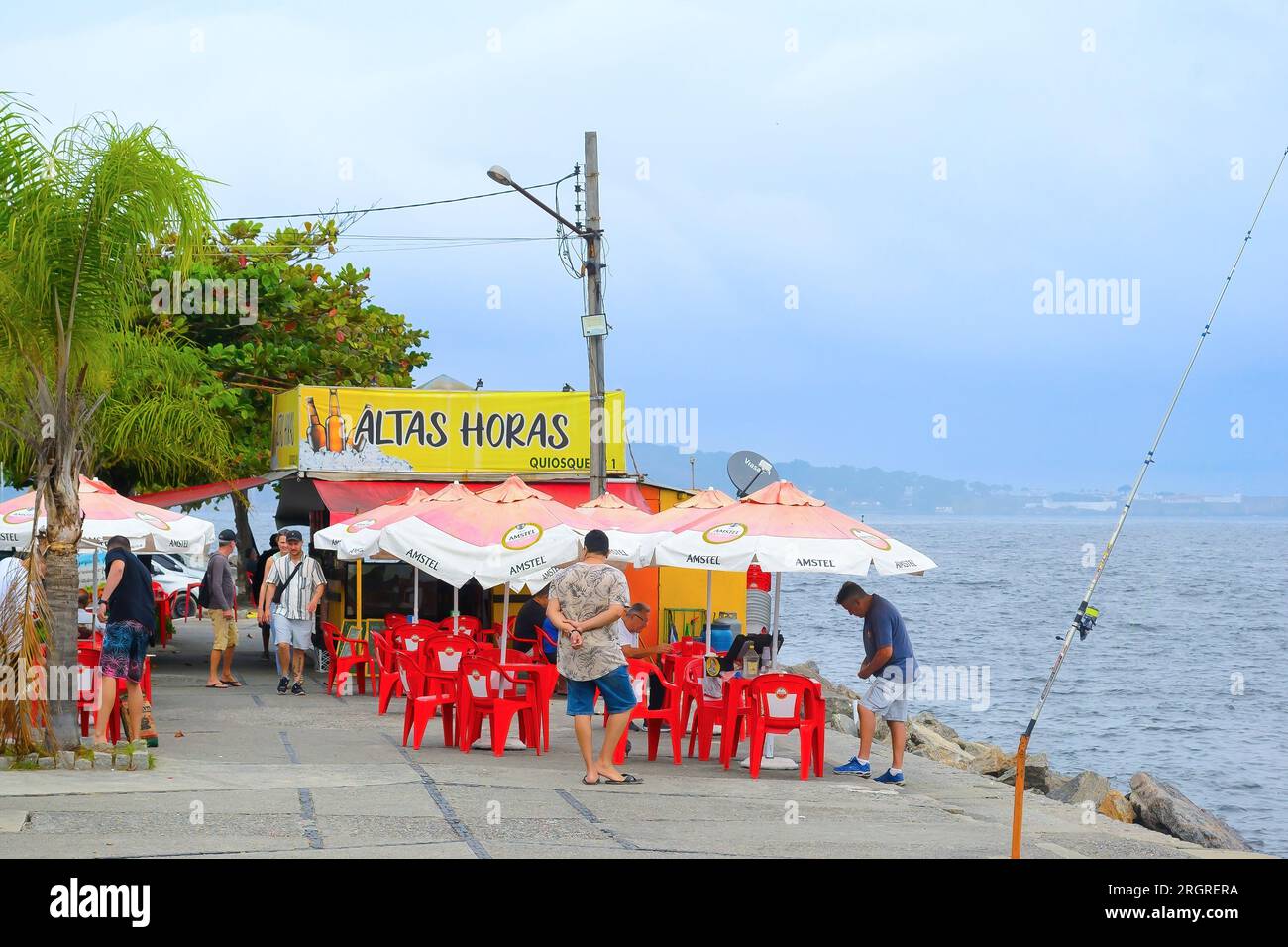 Niteroi, Brazil, people in a food and drink establishment in the waterfront district. Small businesses such as this are traditional in the famous plac Stock Photo