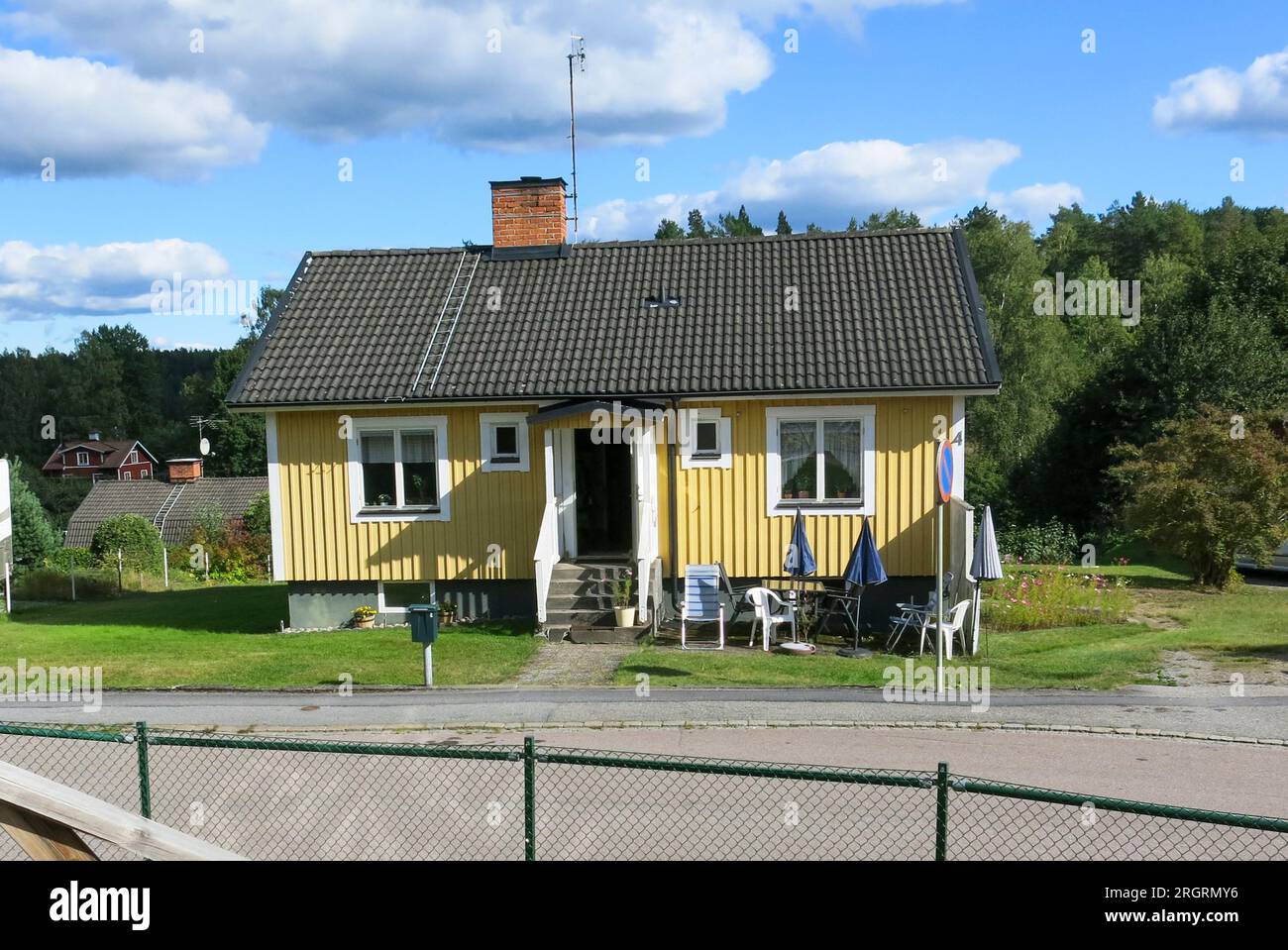 OWN HOME BUILDING  in Swedish style in wood Stock Photo