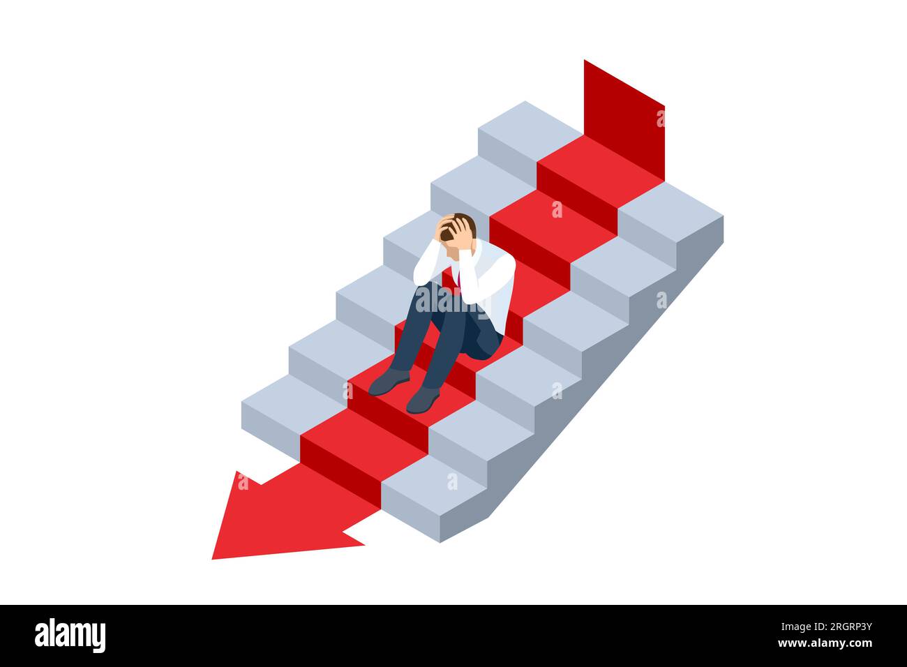 Isometric Business on falling down the chart. Fail, Risk, Problem ...
