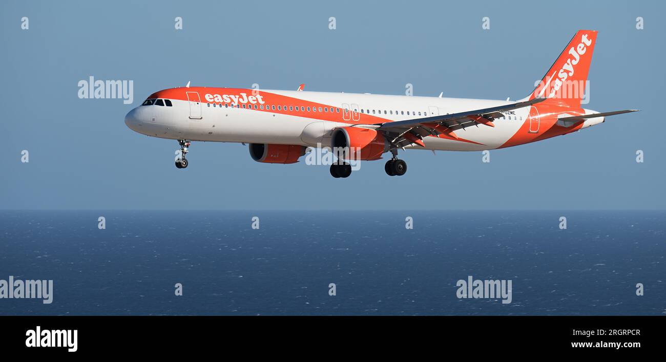Tenerife, Spain July 29 st, 2023. Airbus A321neo of EasyJet flies in