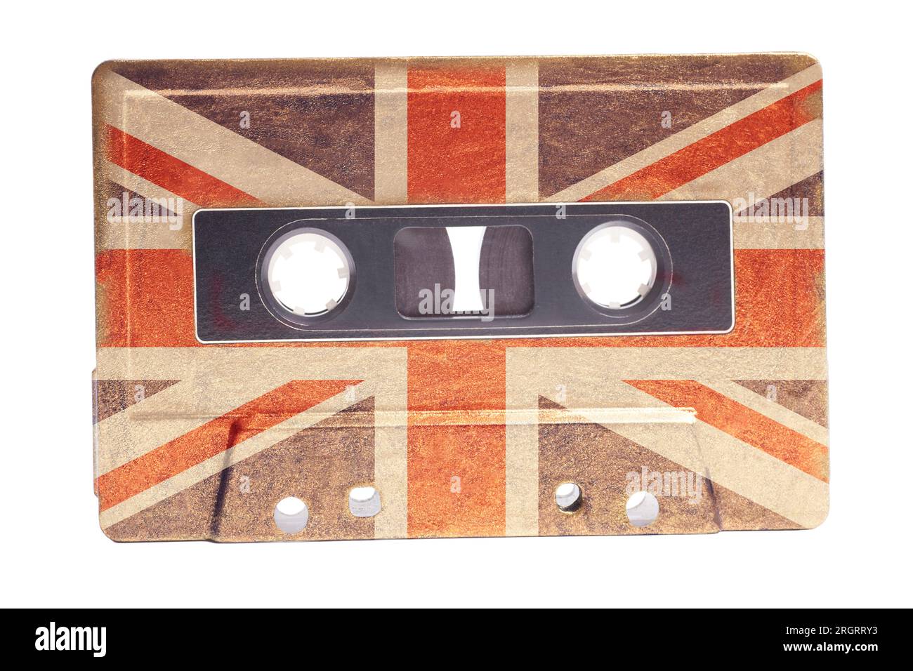 Audio cassette tape painted in British flag isolated on a white