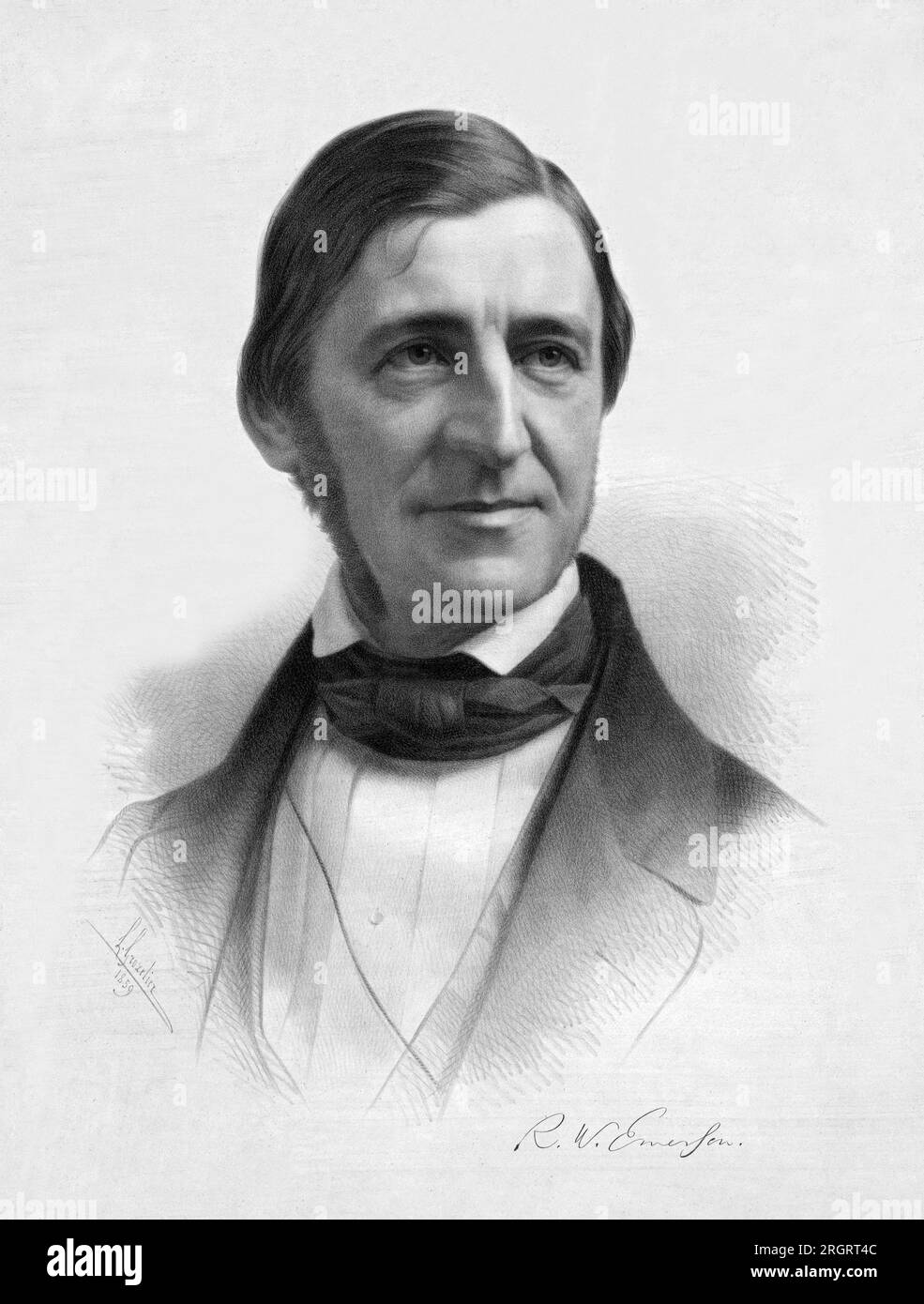 United States   1859. A lithograph portrait of author Ralph Waldo Emerson by Leopold Grozelier. Stock Photo