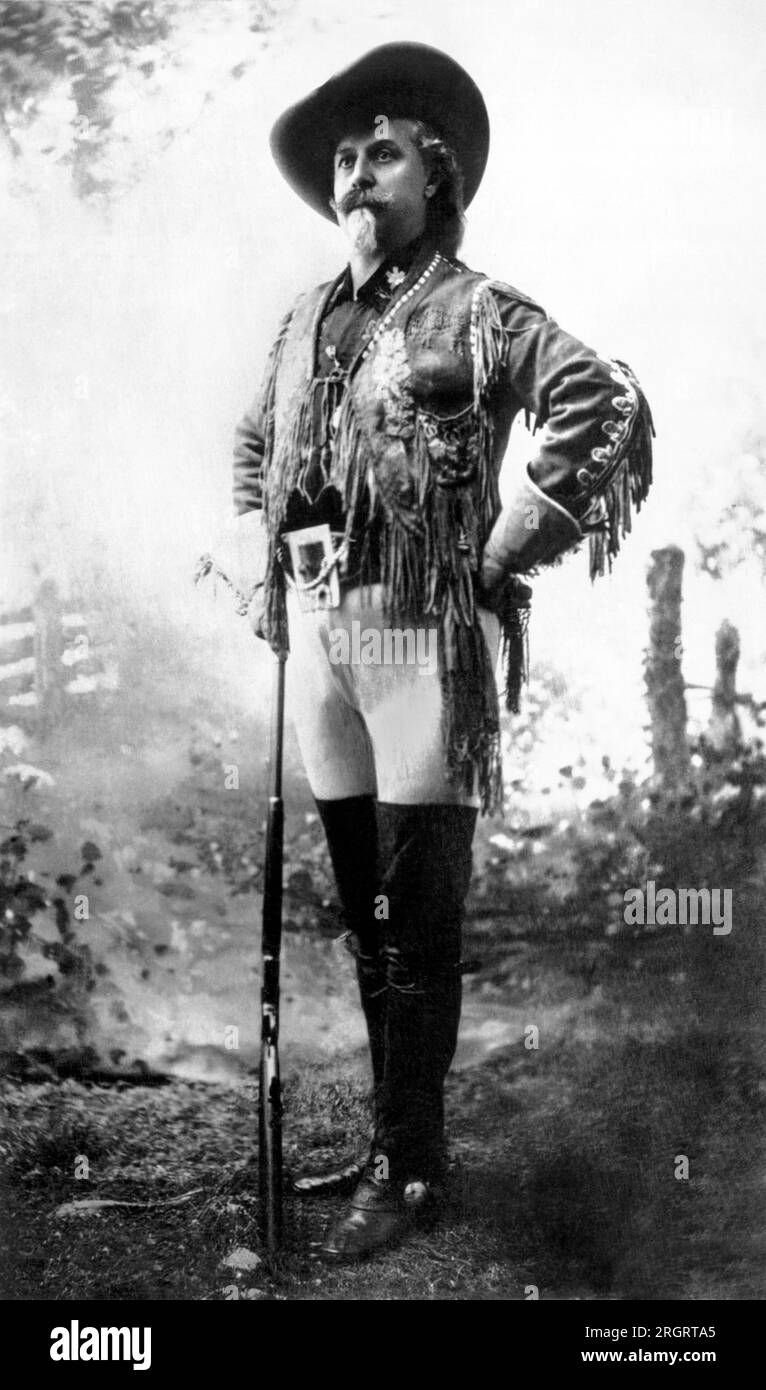 Wyoming:  c. 1890 Portrait of Colonel William F. Cody, also known as Buffalo Bill. He was a soldier, bison hunter and showman in the Old West. Stock Photo