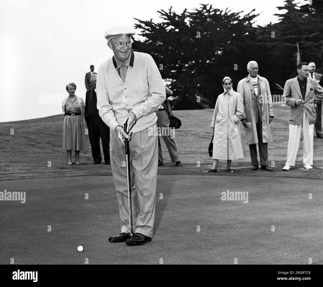 Pebble Beach, California 1956 President Dwight Eisenhower putting at