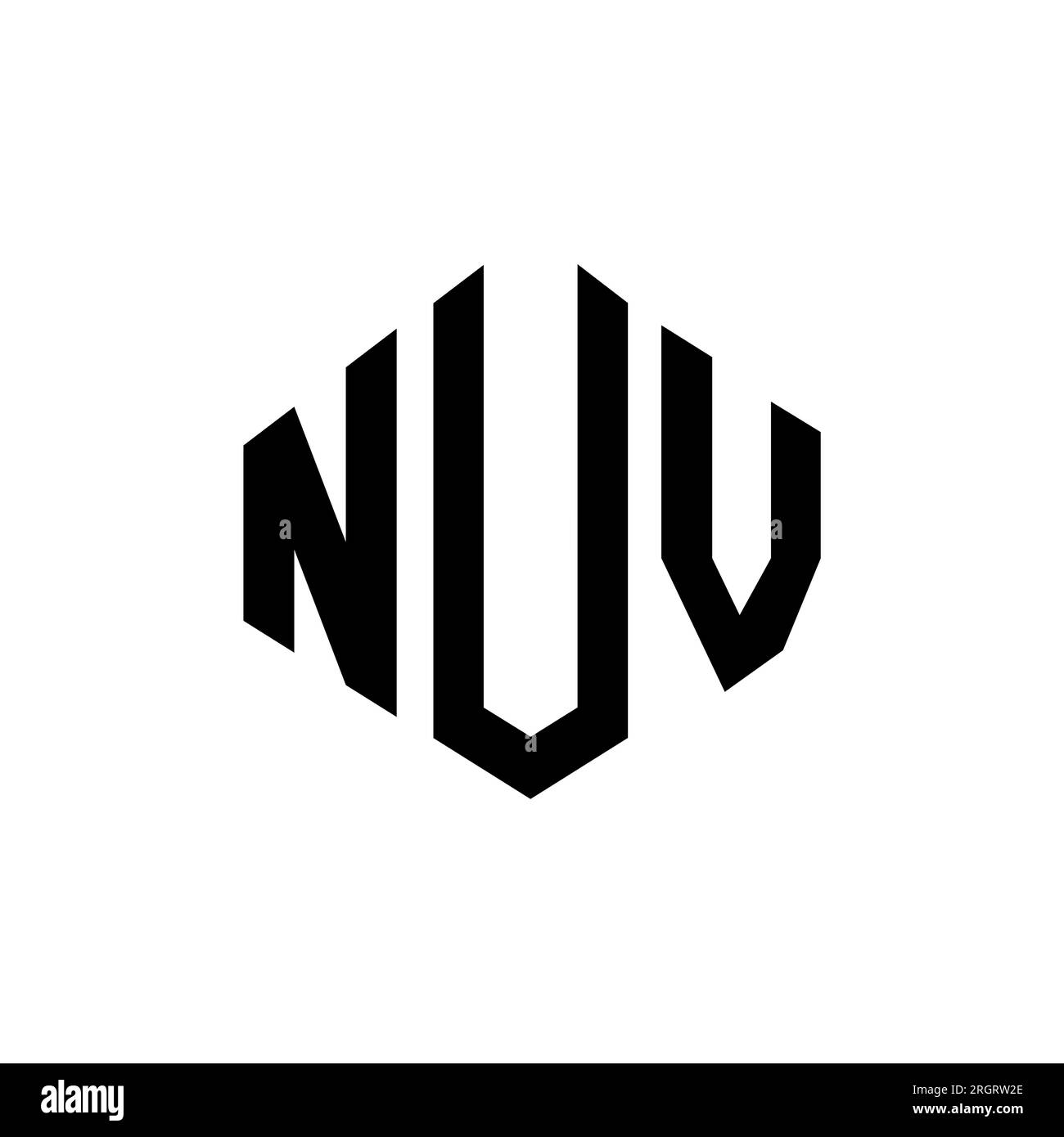 NUV letter logo design with polygon shape. NUV polygon and cube shape logo design. NUV hexagon vector logo template white and black colors. NUV monogr Stock Vector