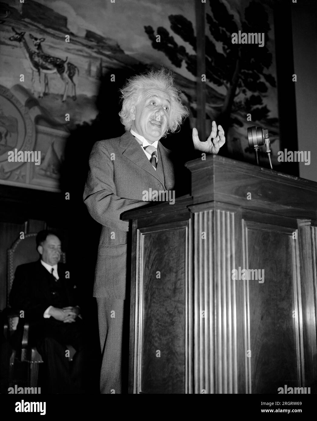 United States:  c. 1940 Albert Einstein speaking. Stock Photo