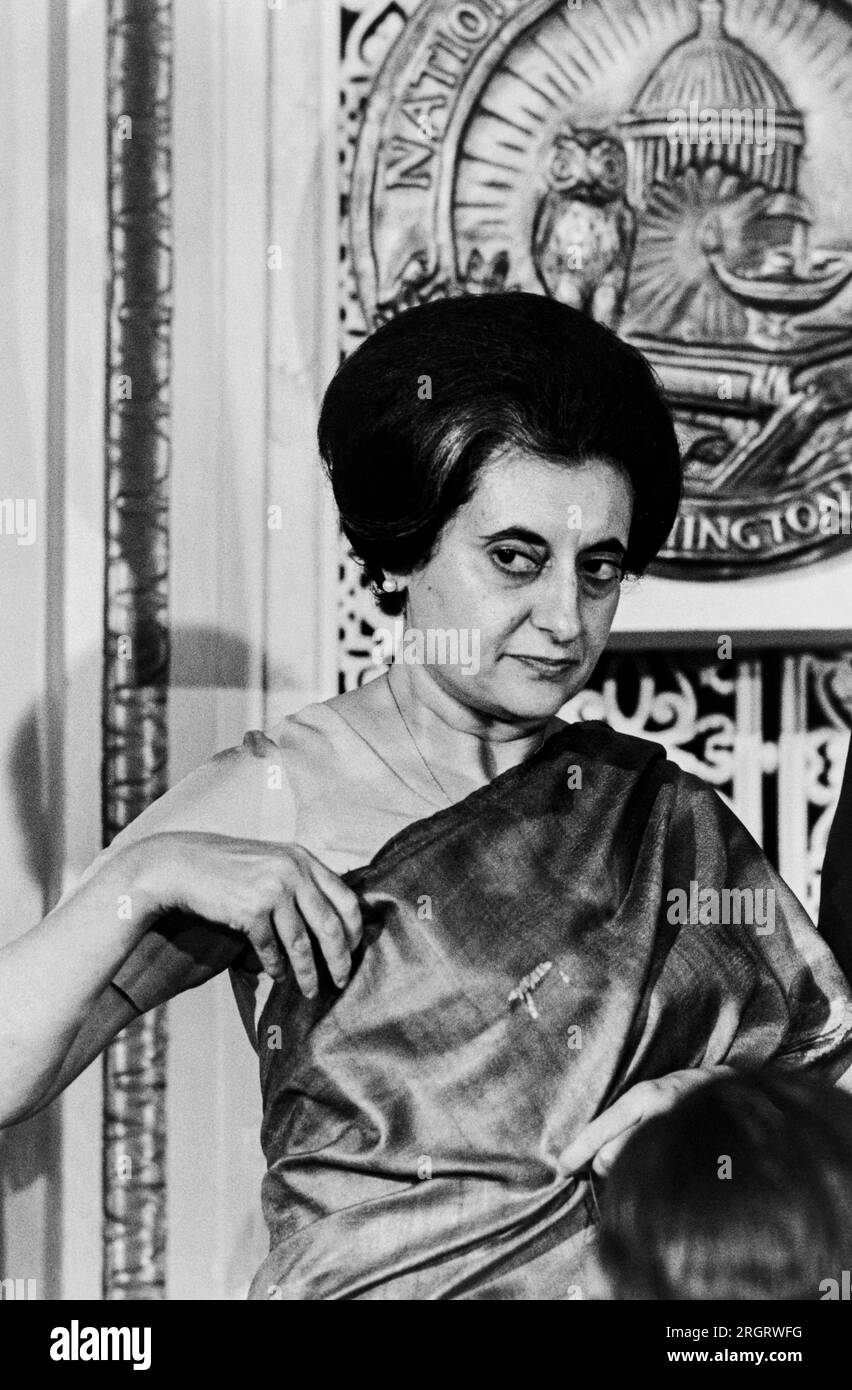 Washington, D.C.:  March 29, 1966 Prime Minister Indira Gandhi of India at the National Press Club. Stock Photo