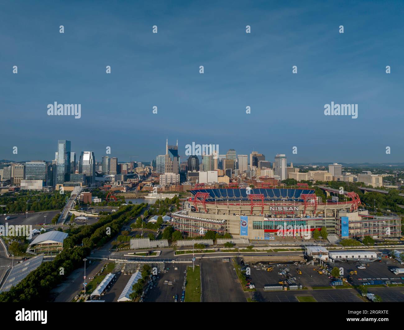 Nashville, TN, USA. 8th Aug, 2023. Aerial view of Nissan Stadium, home of the NFLs Tennessee Titans. (Credit Image: © Walter G Arce Sr Grindstone Medi/ASP) EDITORIAL USAGE ONLY! Not for Commercial USAGE! Stock Photo