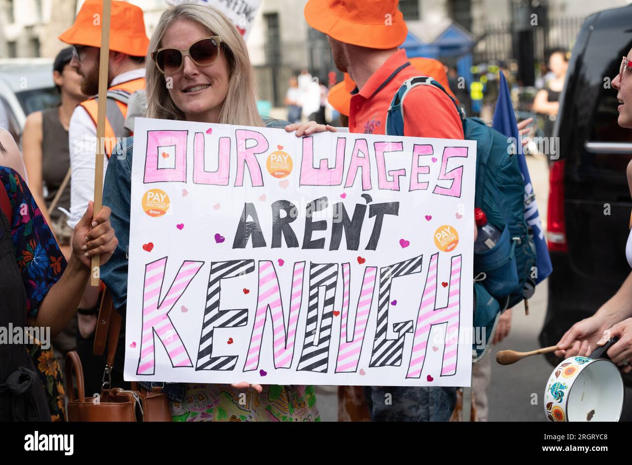 London, UK. 11 August, 2023. Junior doctors working for the NHS in England stage a 'Pay Restoration' rally in Whitehall on the first day of a four day strike seeking fair pay. Credit: Ron Fassbender/Alamy Live News Stock Photo