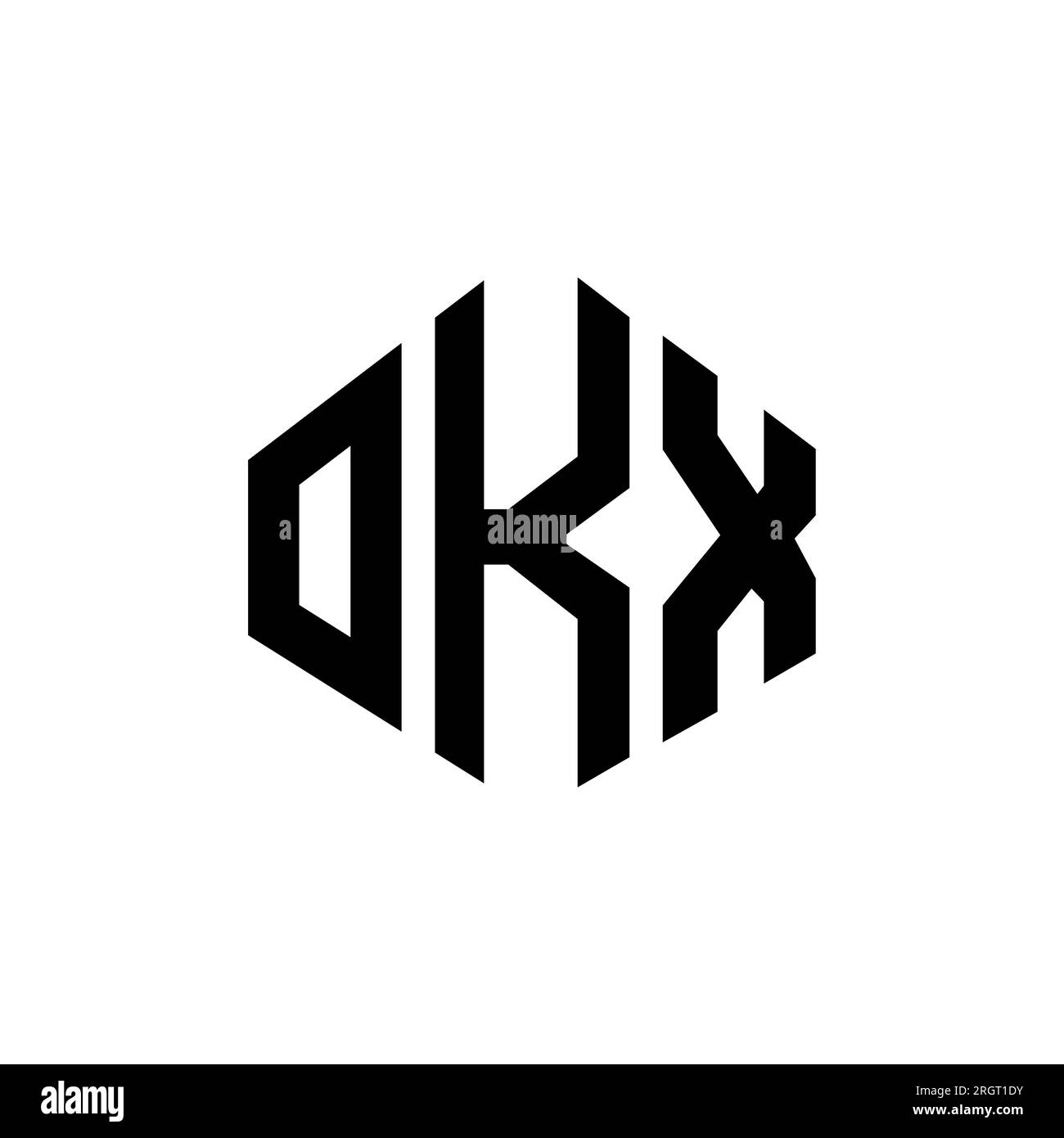 OKX letter logo design with polygon shape. OKX polygon and cube shape logo design. OKX hexagon vector logo template white and black colors. OKX monogr Stock Vector