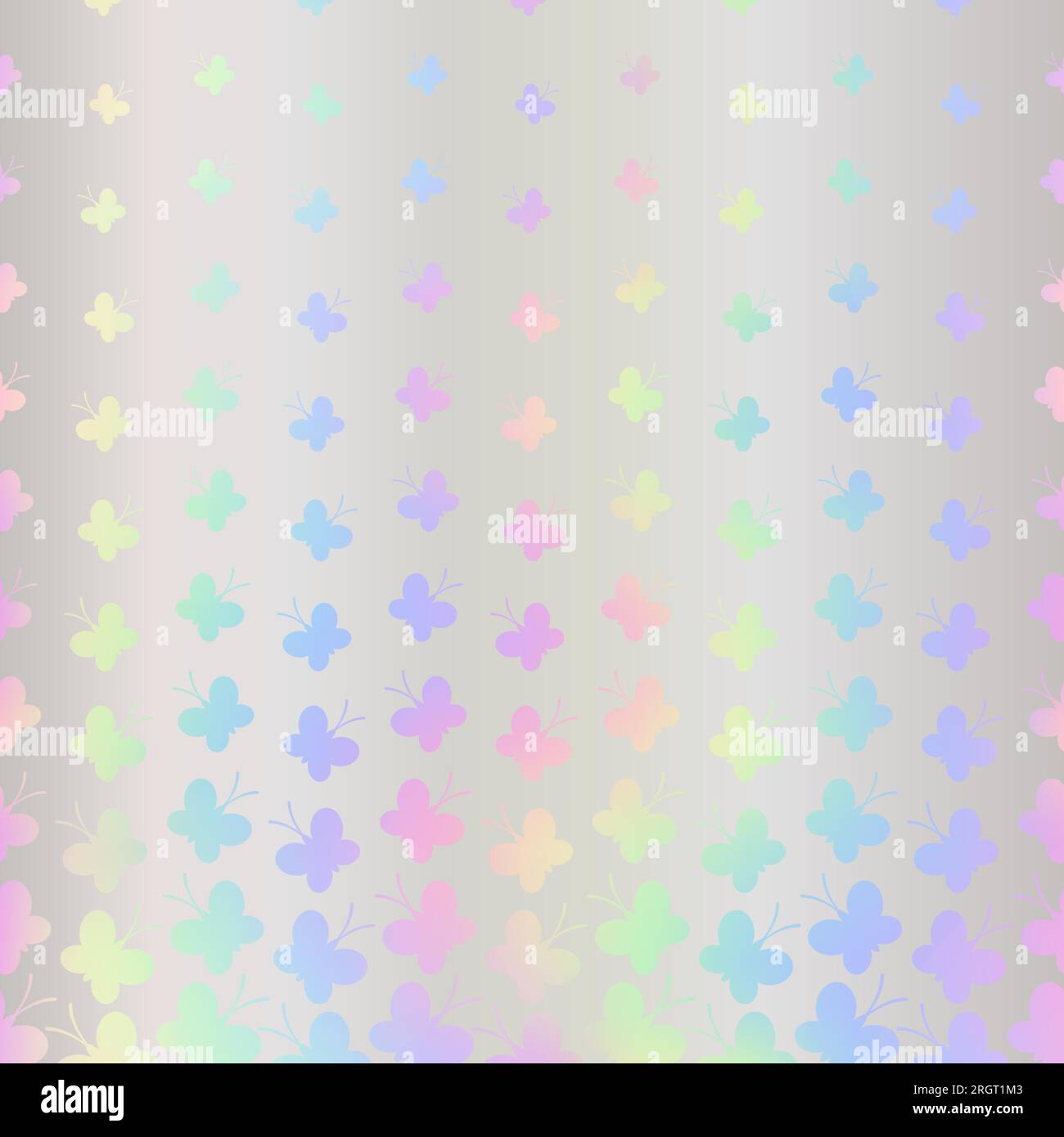 Butterfly holographic seamless pattern. Repeating border butterflys iridescent foil. Hologram cute background. Repeated rainbow texture. Neon cute Stock Vector