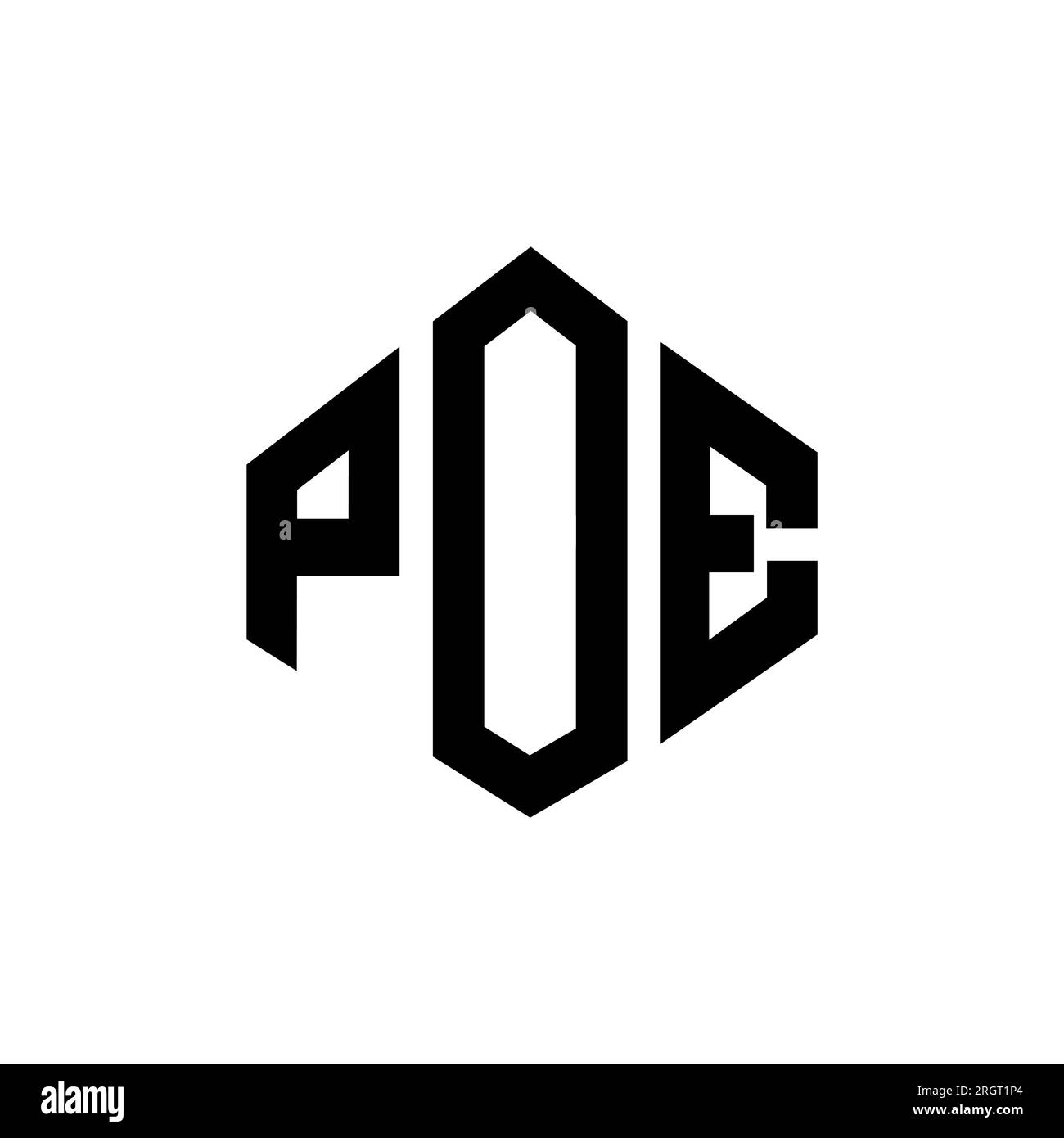 POE letter logo design with polygon shape. POE polygon and cube shape logo design. POE hexagon vector logo template white and black colors. POE monogr Stock Vector