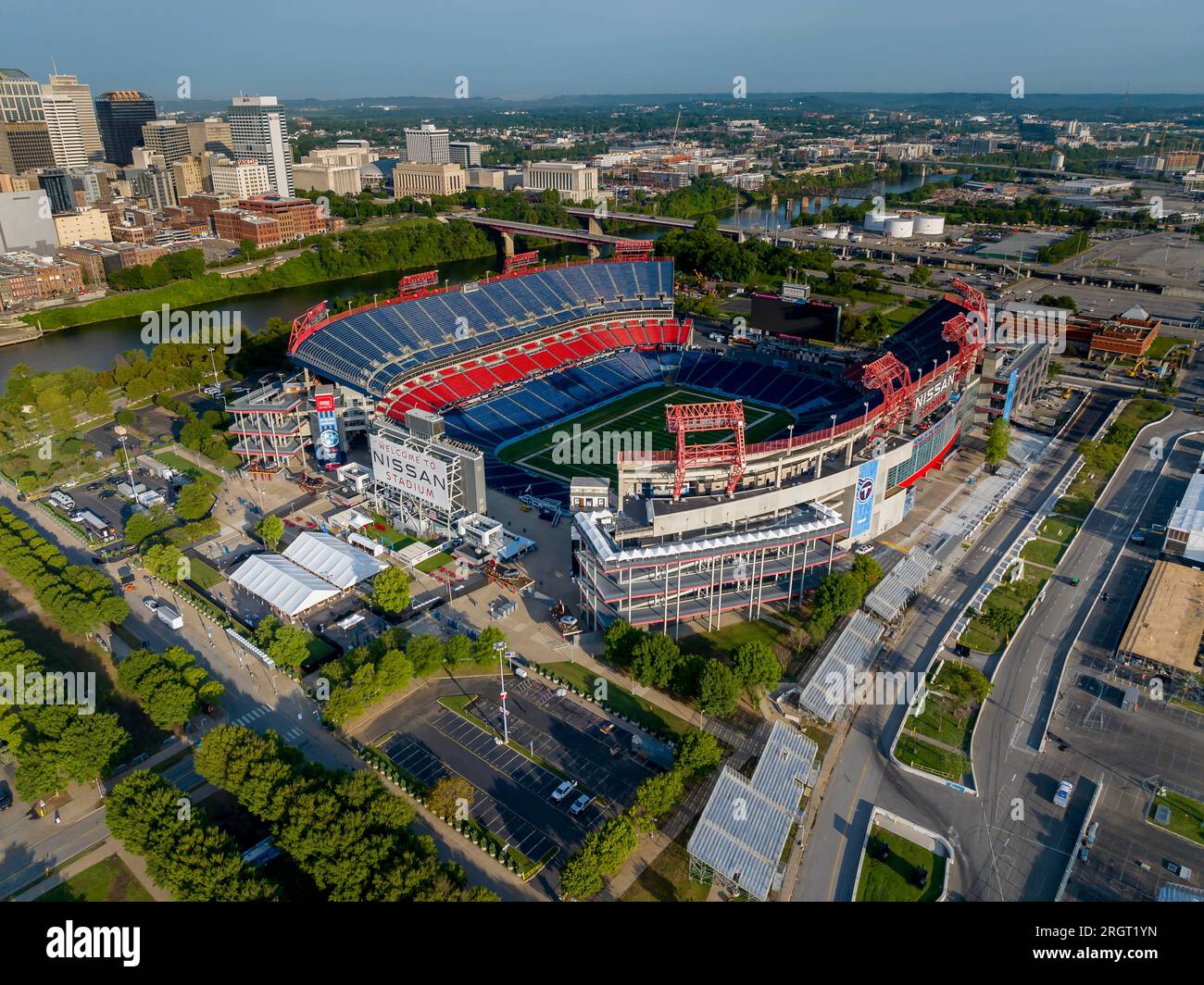 Nashville, TN, USA. 8th Aug, 2023. Aerial view of Nissan Stadium, home of the NFLs Tennessee Titans. (Credit Image: © Walter G Arce Sr Grindstone Medi/ASP) EDITORIAL USAGE ONLY! Not for Commercial USAGE! Stock Photo