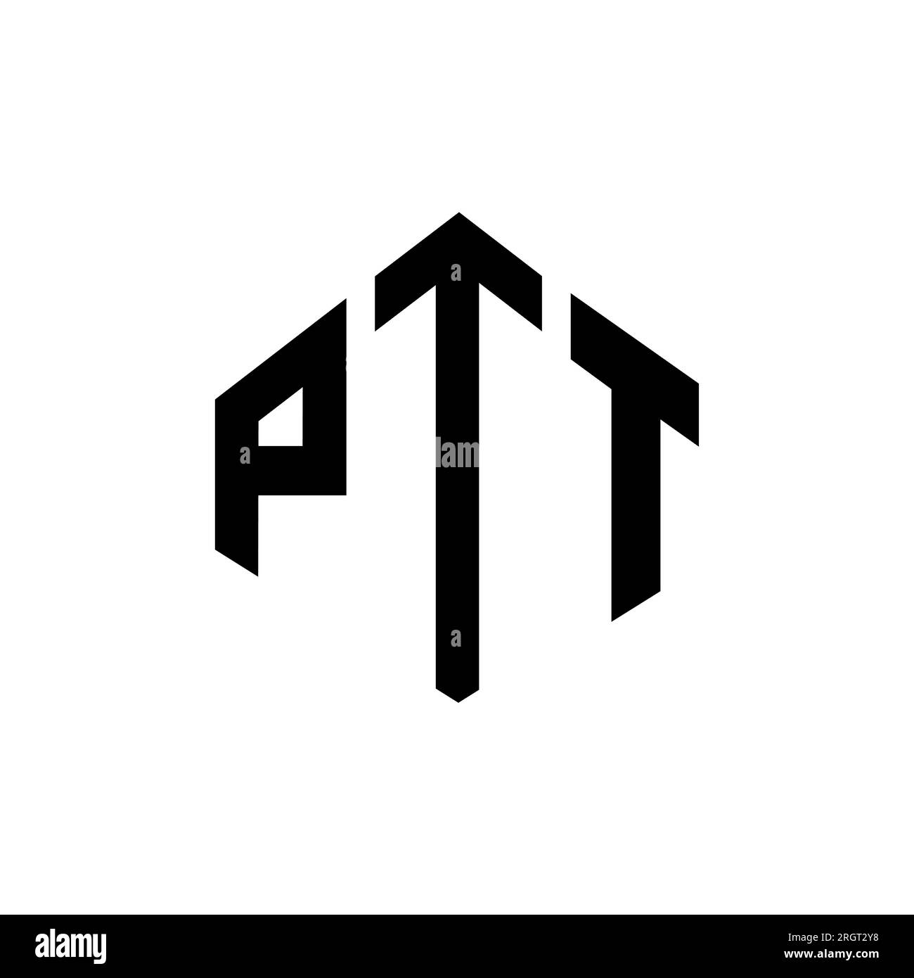 PTT letter logo design with polygon shape. PTT polygon and cube shape logo design. PTT hexagon vector logo template white and black colors. PTT monogr Stock Vector