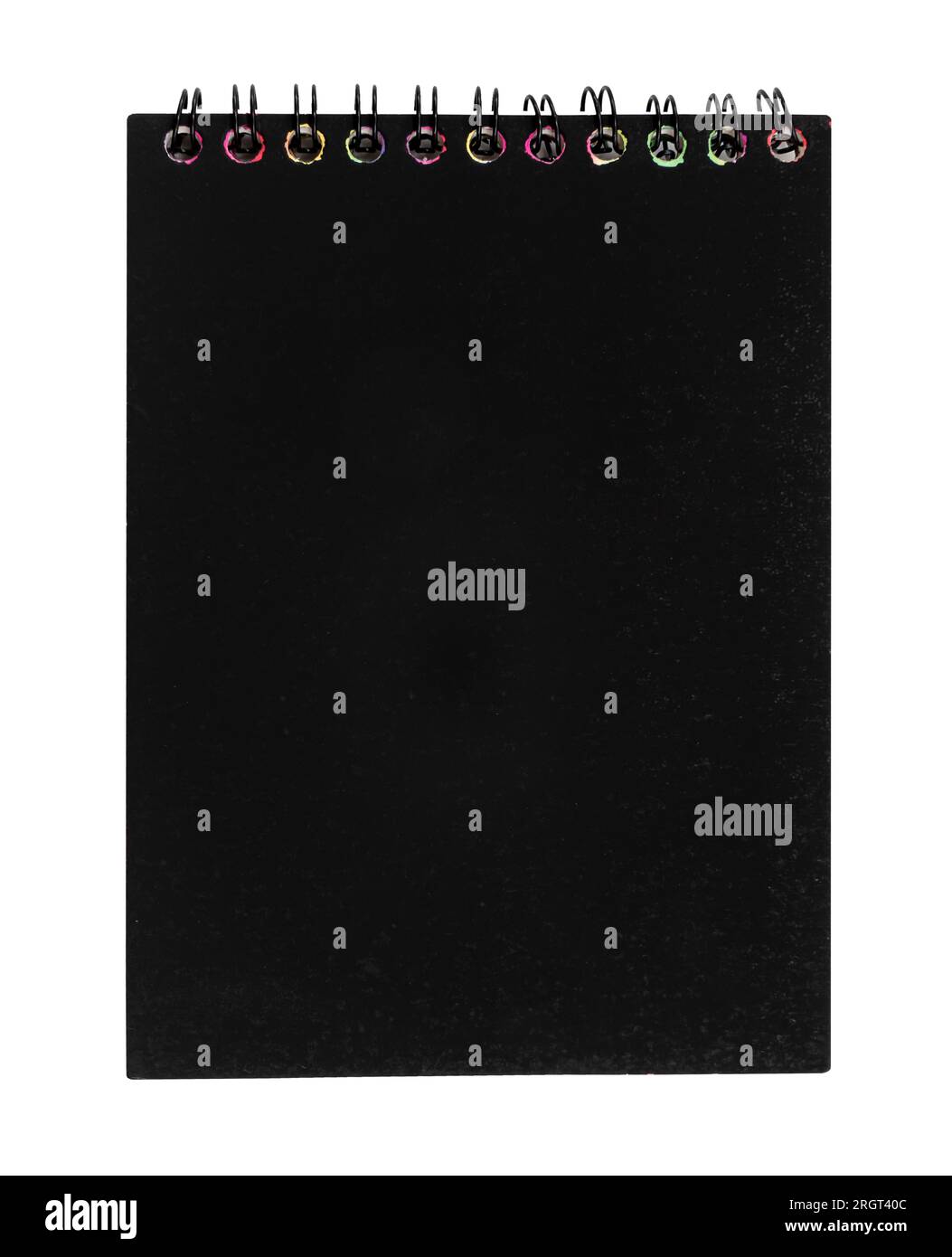 Notepad with black loose-leaf sheets on a white background. Notebook. Office tools Stock Photo