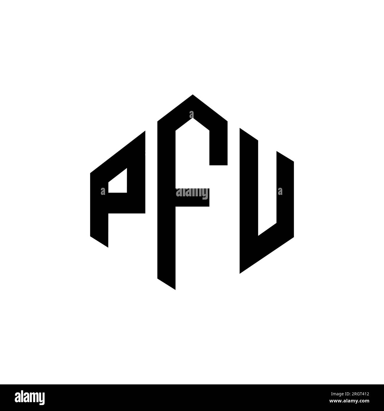 PFU letter logo design with polygon shape. PFU polygon and cube shape logo design. PFU hexagon vector logo template white and black colors. PFU monogr Stock Vector