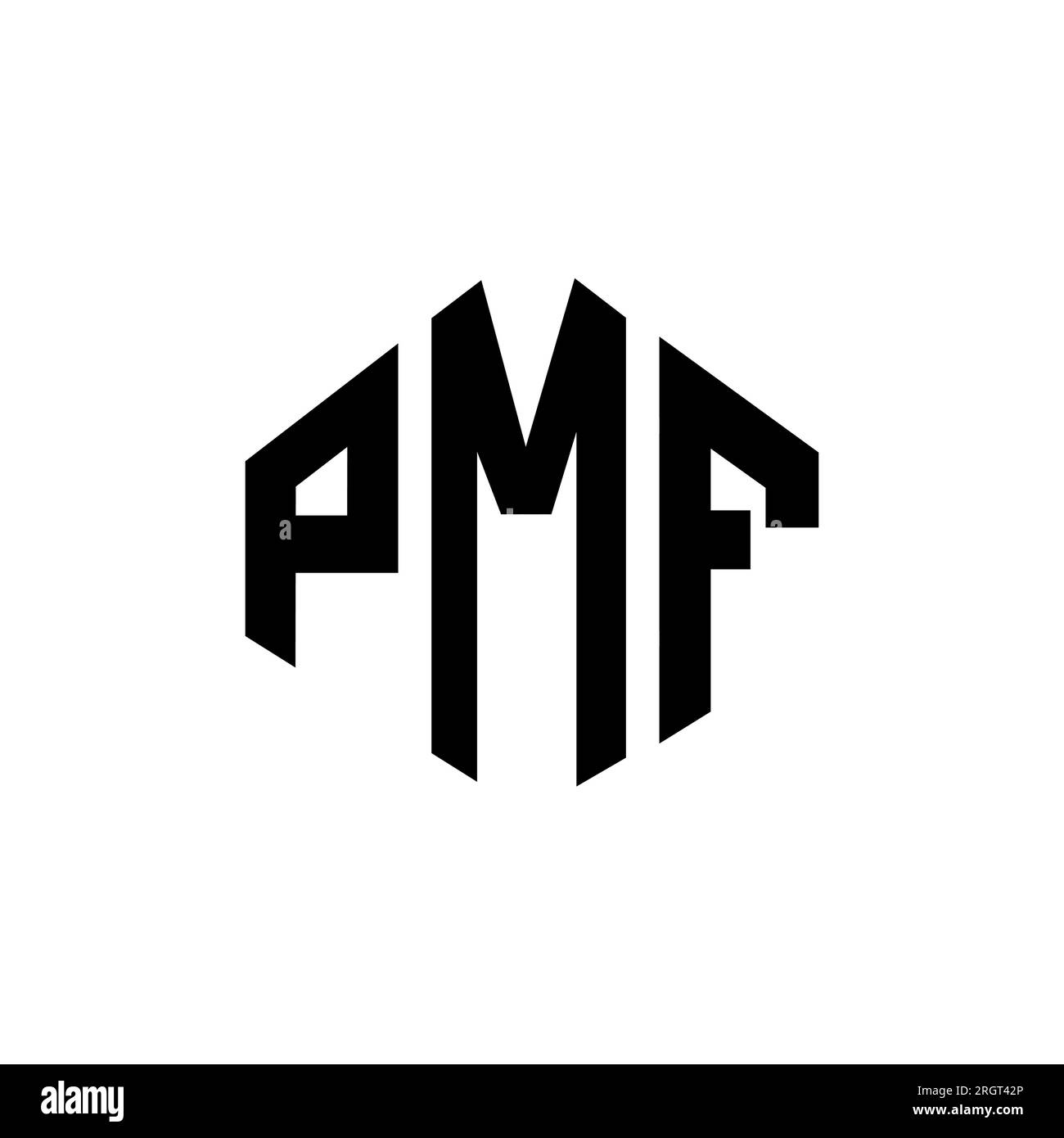PMF letter logo design with polygon shape. PMF polygon and cube shape logo design. PMF hexagon vector logo template white and black colors. PMF monogr Stock Vector