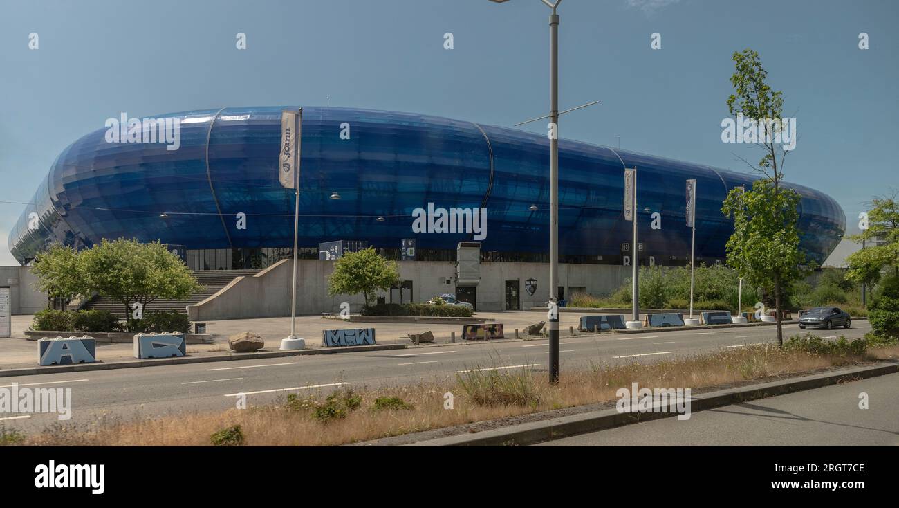 Le Havre, northern France, Europe. 12 June 2023. The blue Joma stadium ...