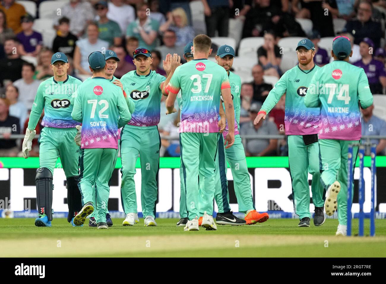 Oval Invincibles' Sam Curran (fourth left) celebrates catching out