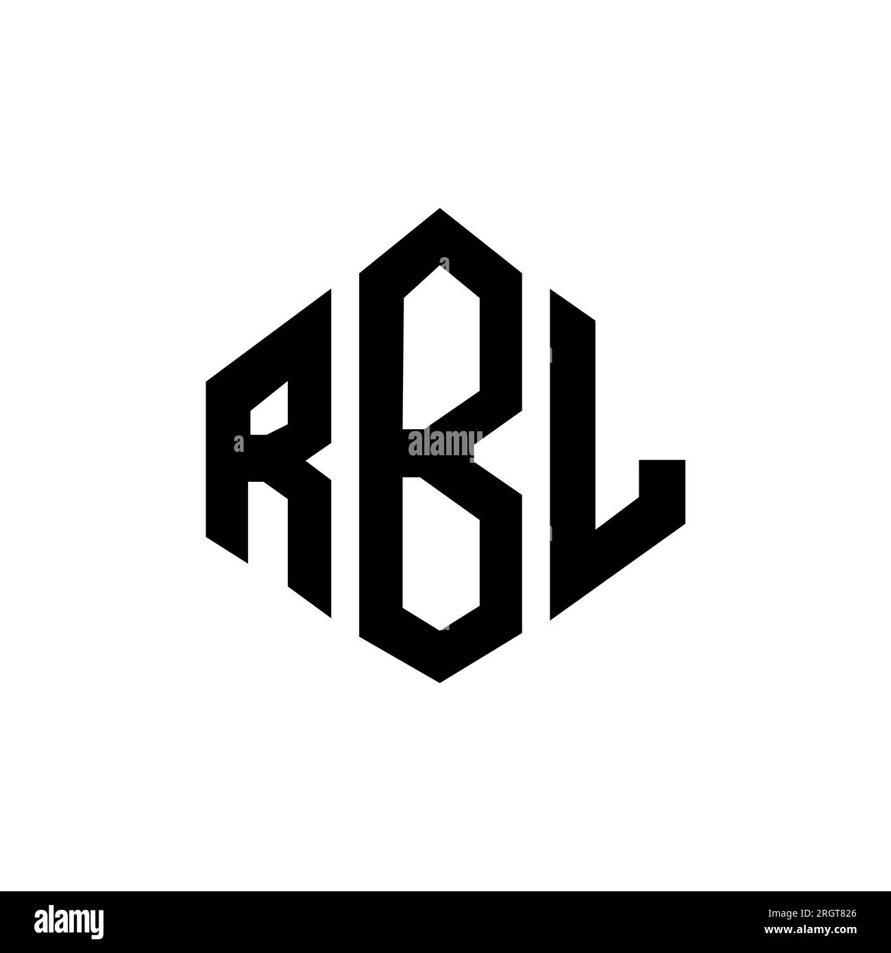 RBL letter logo design with polygon shape. RBL polygon and cube shape logo design. RBL hexagon vector logo template white and black colors. RBL monogr Stock Vector