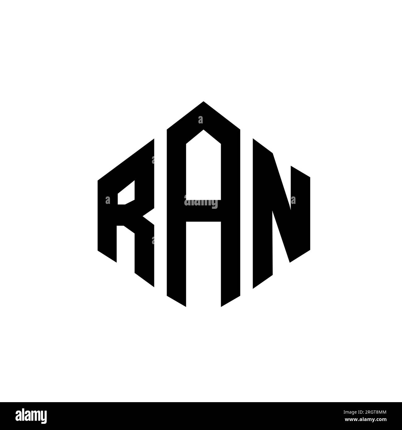 RAN letter logo design with polygon shape. RAN polygon and cube shape logo design. RAN hexagon vector logo template white and black colors. RAN monogr Stock Vector