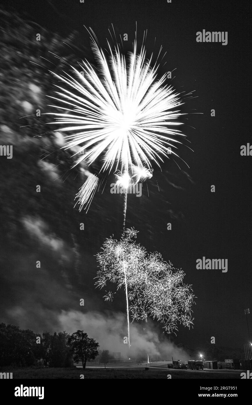Fireworks going off over Missouri Southern State University in Joplin