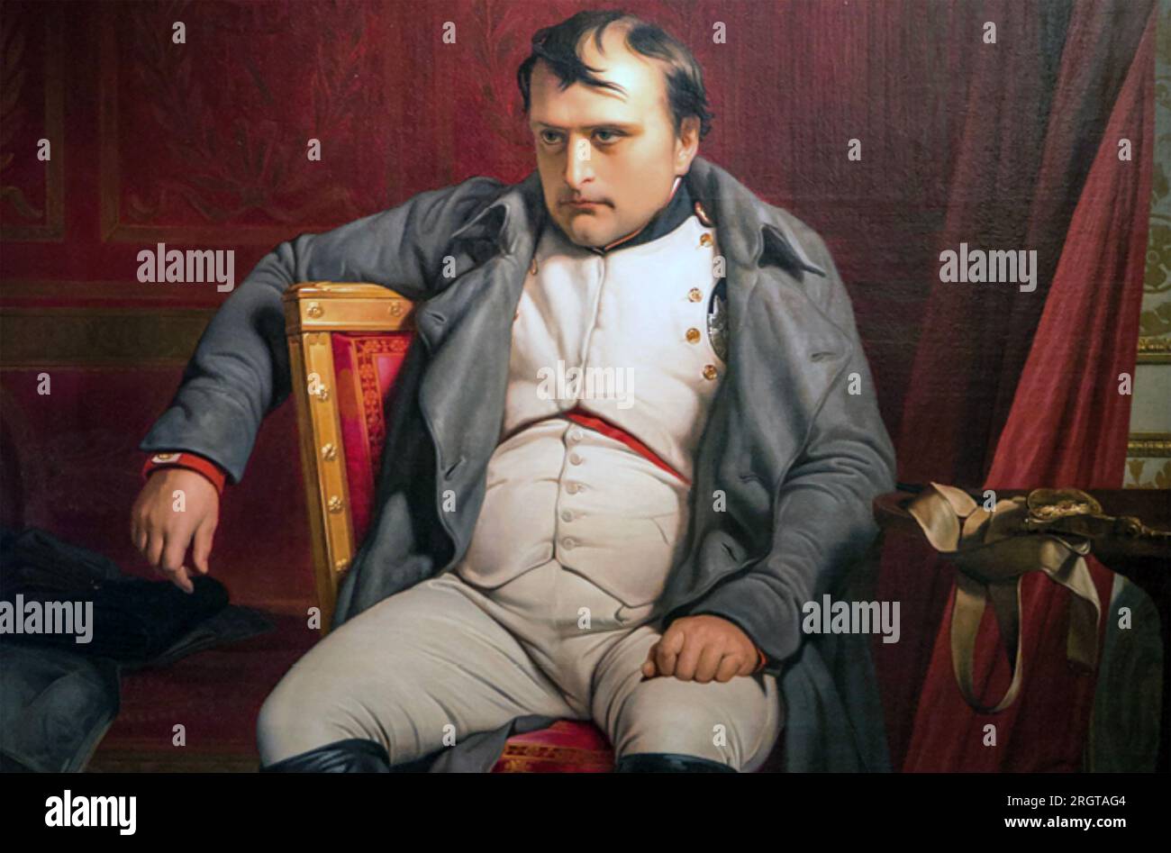 NAPOLEON BONAPARTE (1769-1821) at Fontainebleau n 4 April 1814 after his abdication. Painting by Paul about 1845 Delaroche Stock Photo