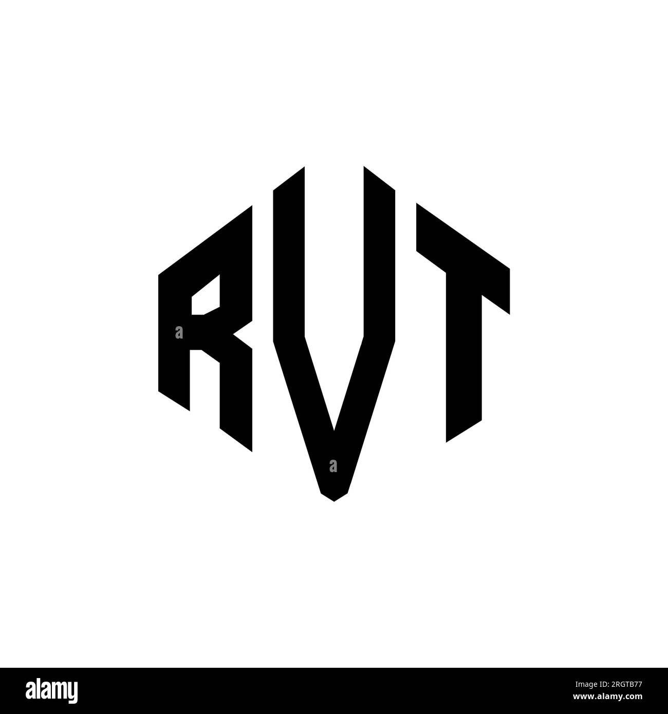 RVT letter logo design with polygon shape. RVT polygon and cube shape logo design. RVT hexagon vector logo template white and black colors. RVT monogr Stock Vector