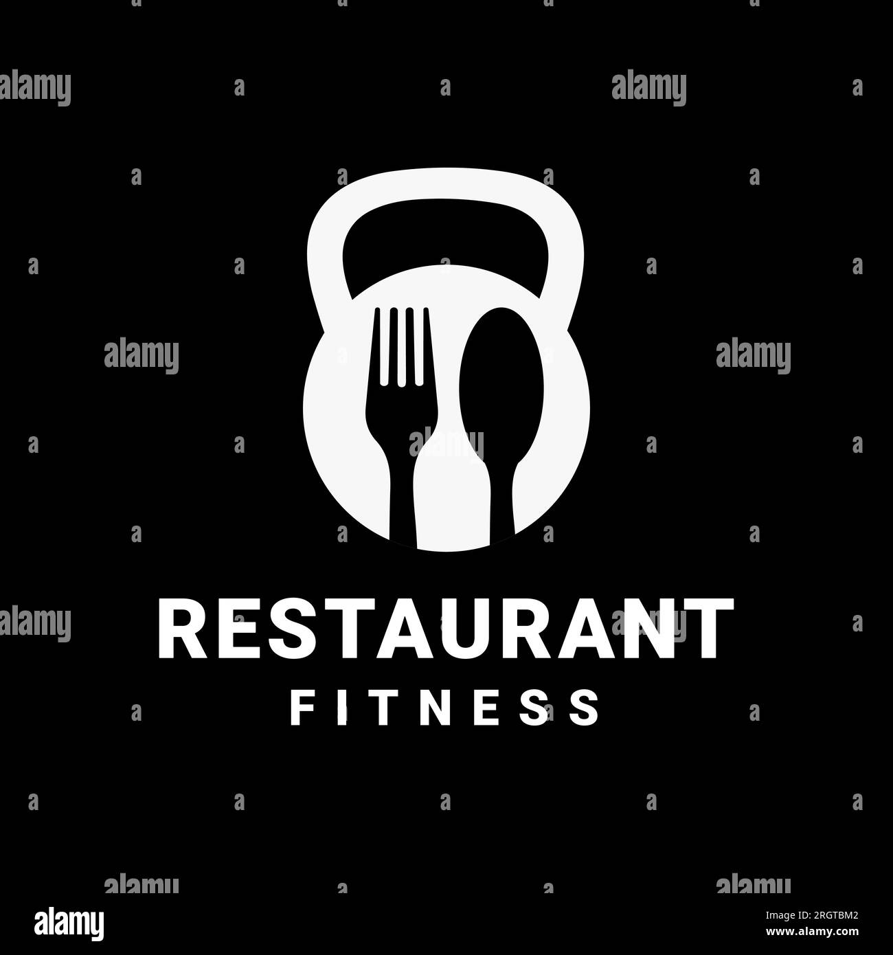 Inspiration Kettle bell with Spoon and Fork Vintage Retro Healthy Restaurant Logo vector design template, icon, symbol. Dark background Stock Vector