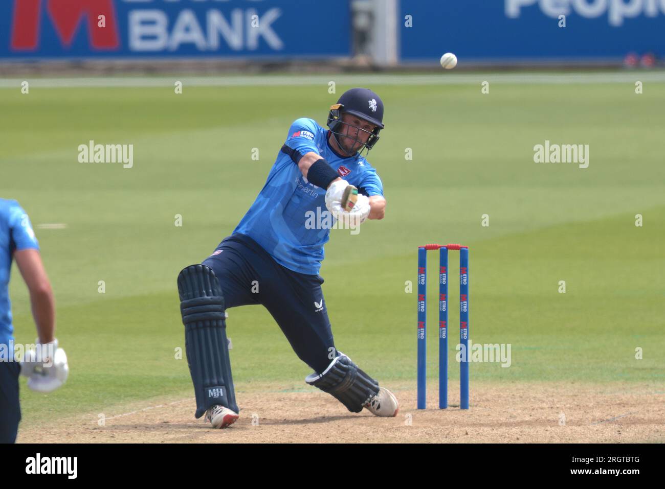 London, UK. 11th Aug, 2023. Alex Blake batting as Surrey take on Kent in the Metro Bank One-Day Cup at the Kia Oval. Credit: David Rowe/Alamy Live News Stock Photo