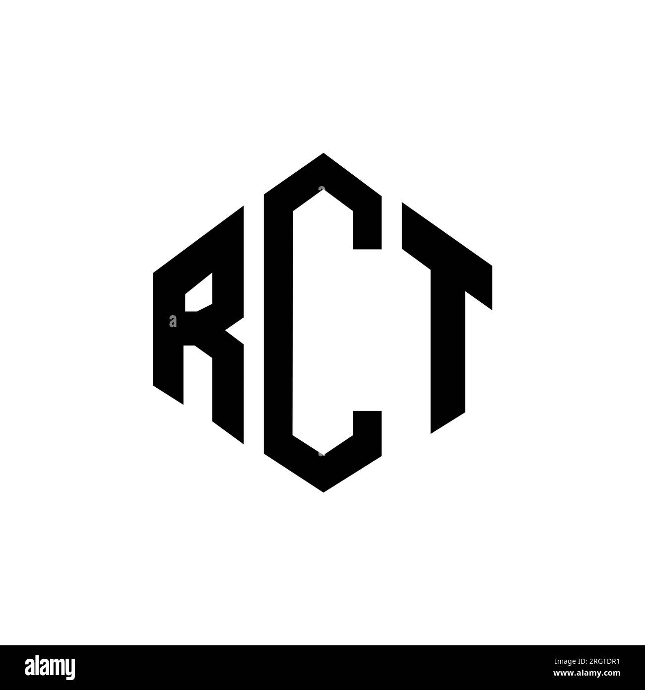 RCT letter logo design with polygon shape. RCT polygon and cube shape logo design. RCT hexagon vector logo template white and black colors. RCT monogr Stock Vector