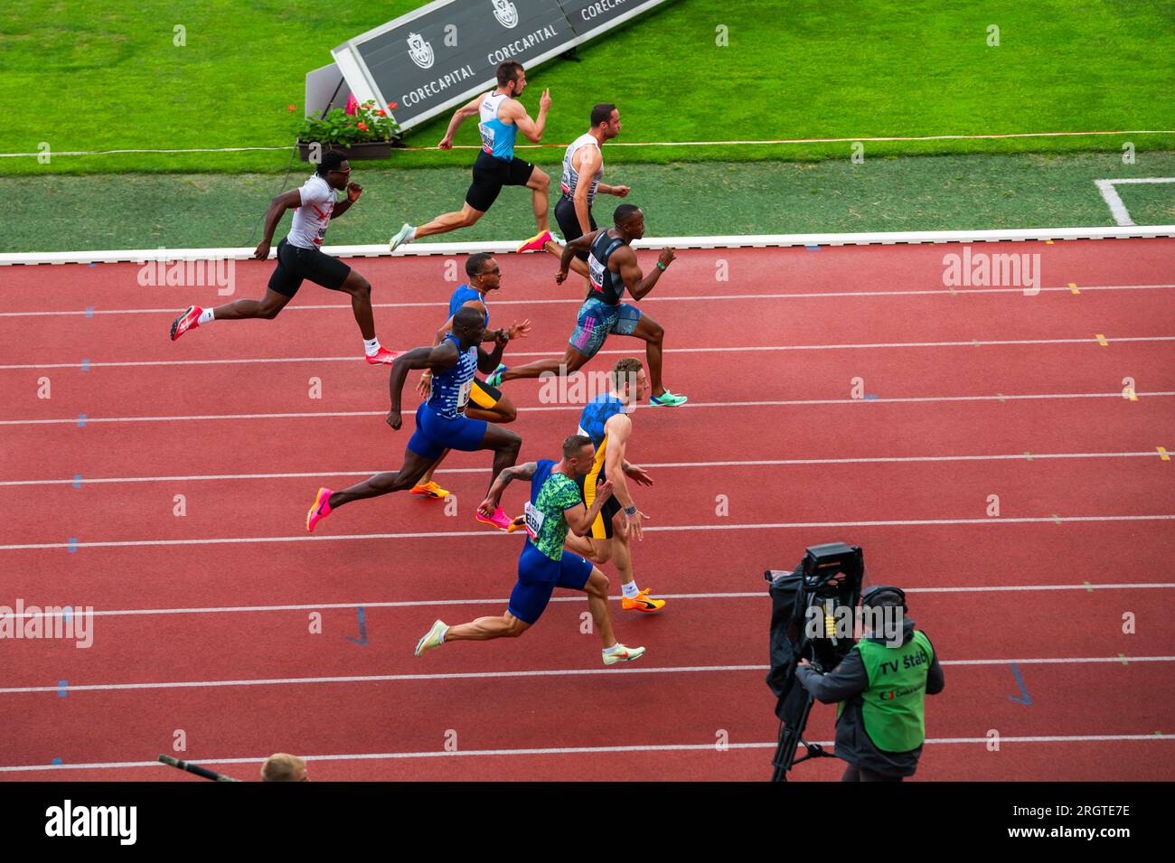 OSTRAVA, CZECHIA, JUNE 27, 2023 100m Sprint Male Race Photo from Track